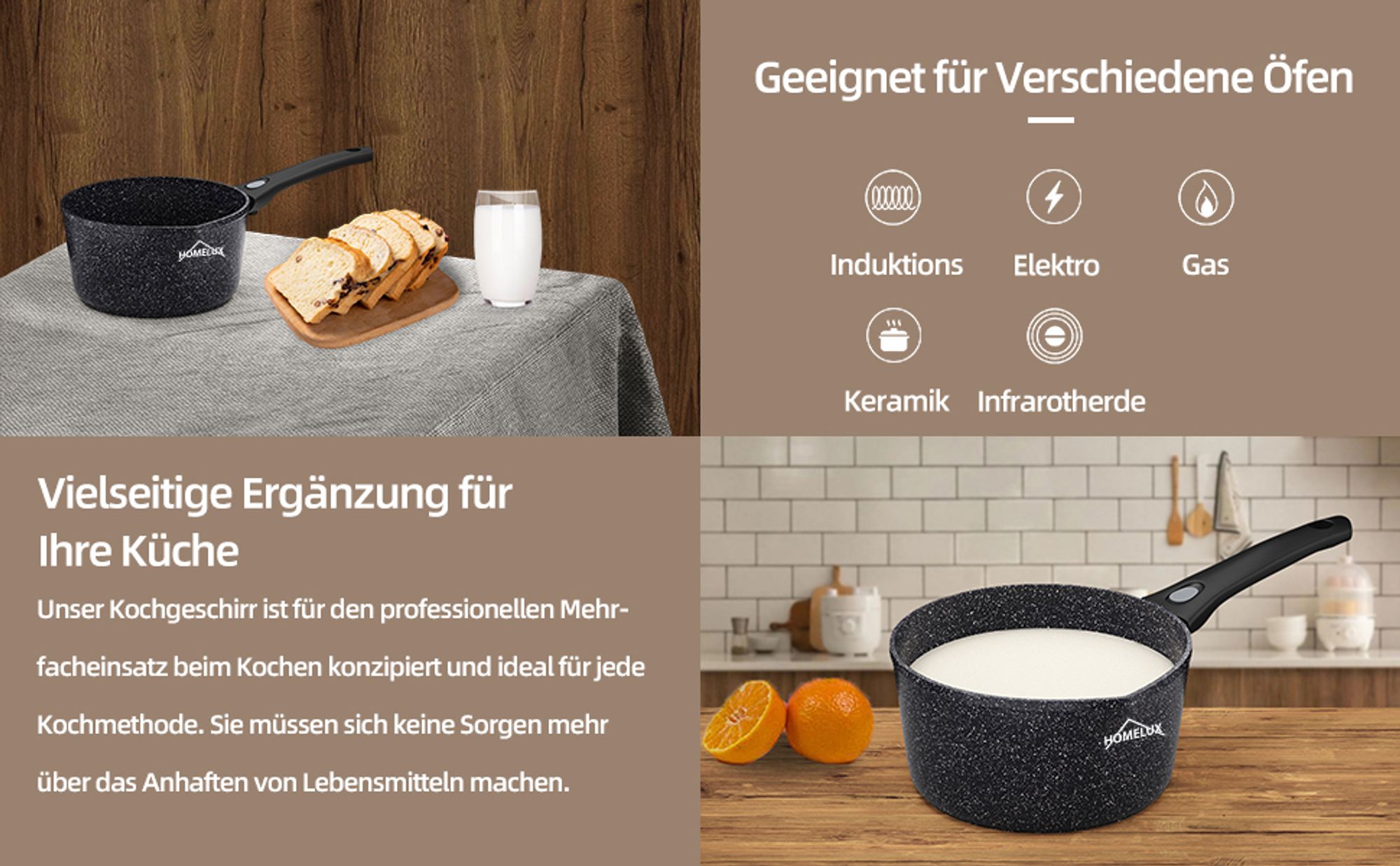 Homelux Topf Induktion Kochtopf mit deckel Pfanne 18cm 2L Kochtopf Antihaftpfanne Mit Abnehmbarer Griff Aluminiumpfanne klein Topf HLSP81518