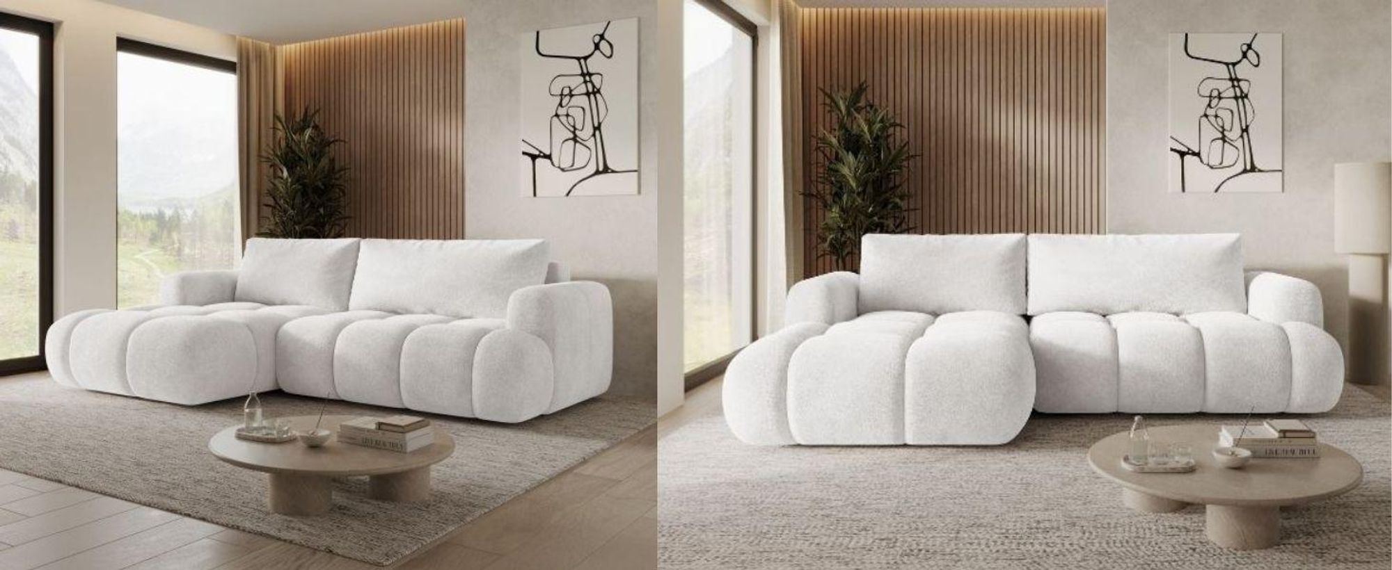 MORELLO Cloud Ecksofa Bouclé mit DL-Mechanismus, Schlaffunktion 140 x 210 cm und Bettkasten, Links – Monte 03