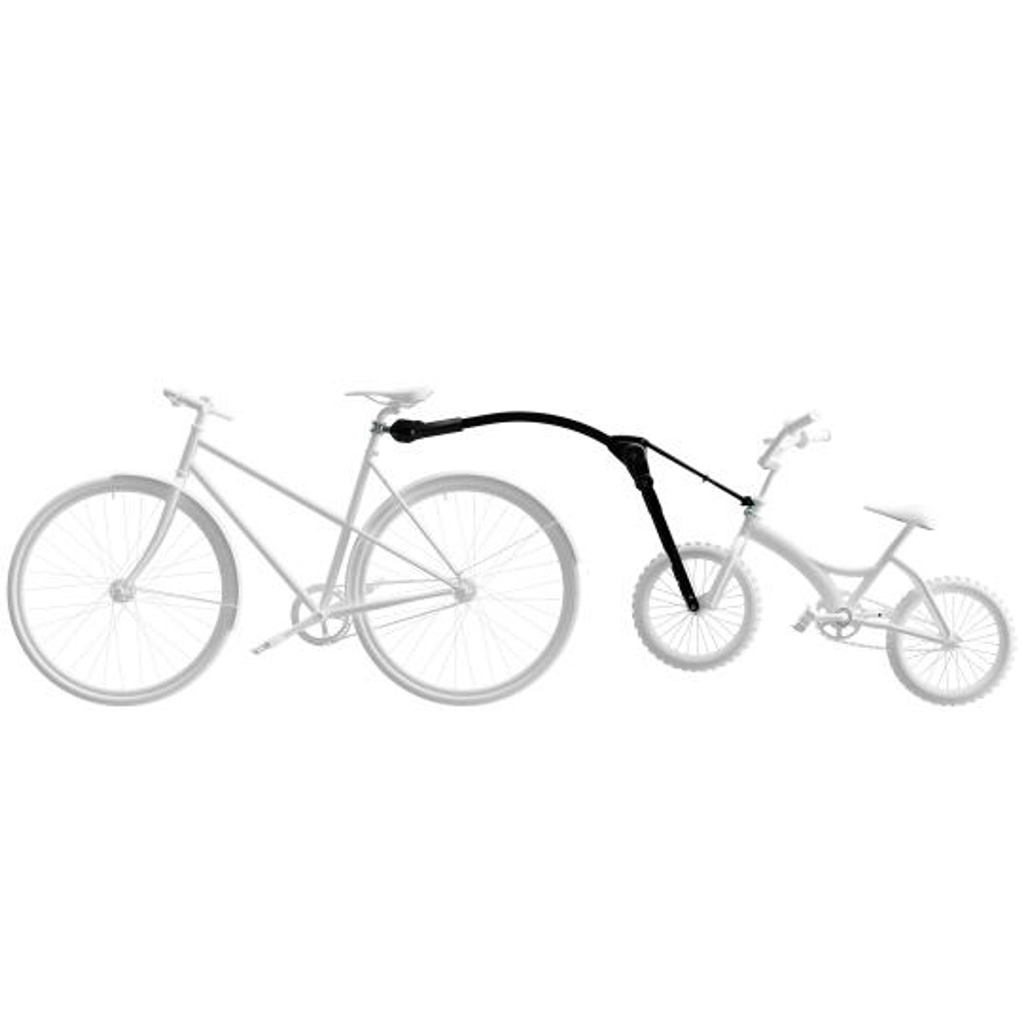 Přístroj Peruzzo Trail Angel pro připojení dětského kola k dospělému, černý, umožňuje přepravu dětí do váhy 45 kg během cyklistických výletů. Slouží jako tažná tyč pro připojení dětského kola k dospělému