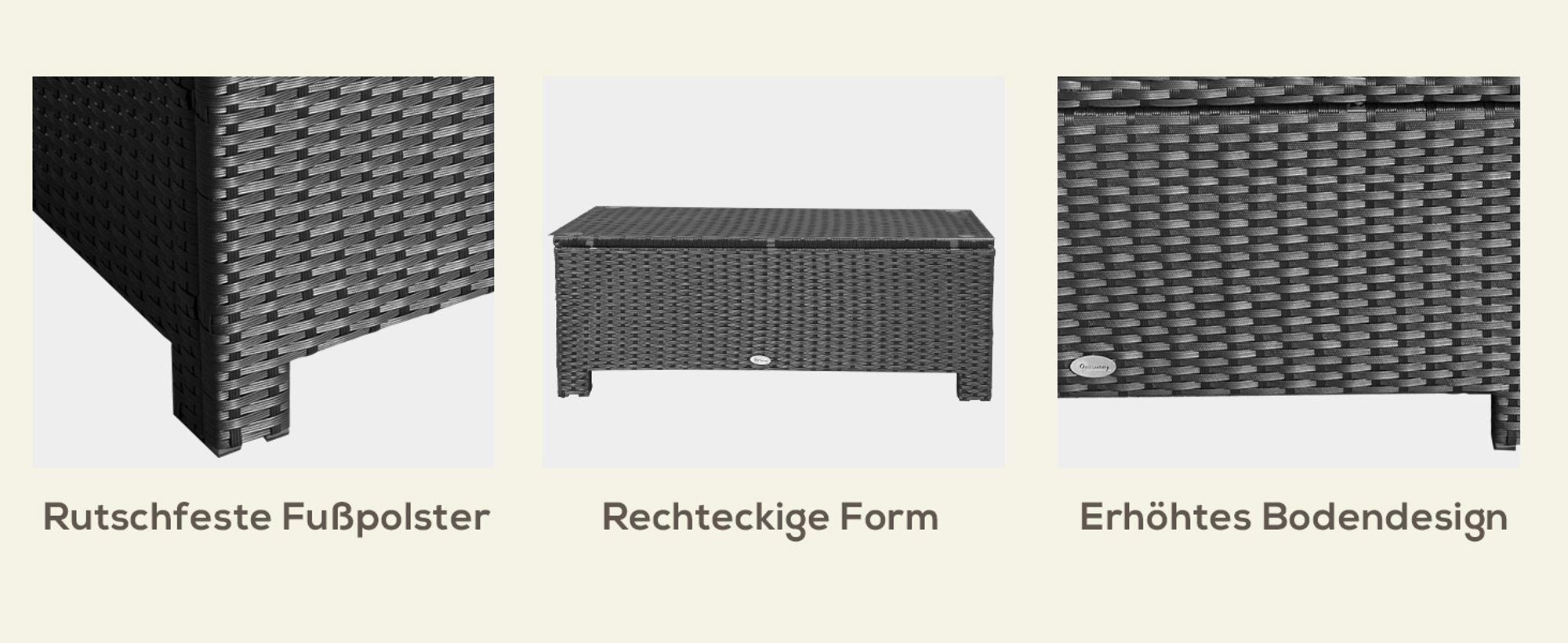 Outsunny Garten Beistelltisch aus Polyrattan Schwarz 85 x 50 x 39 cm