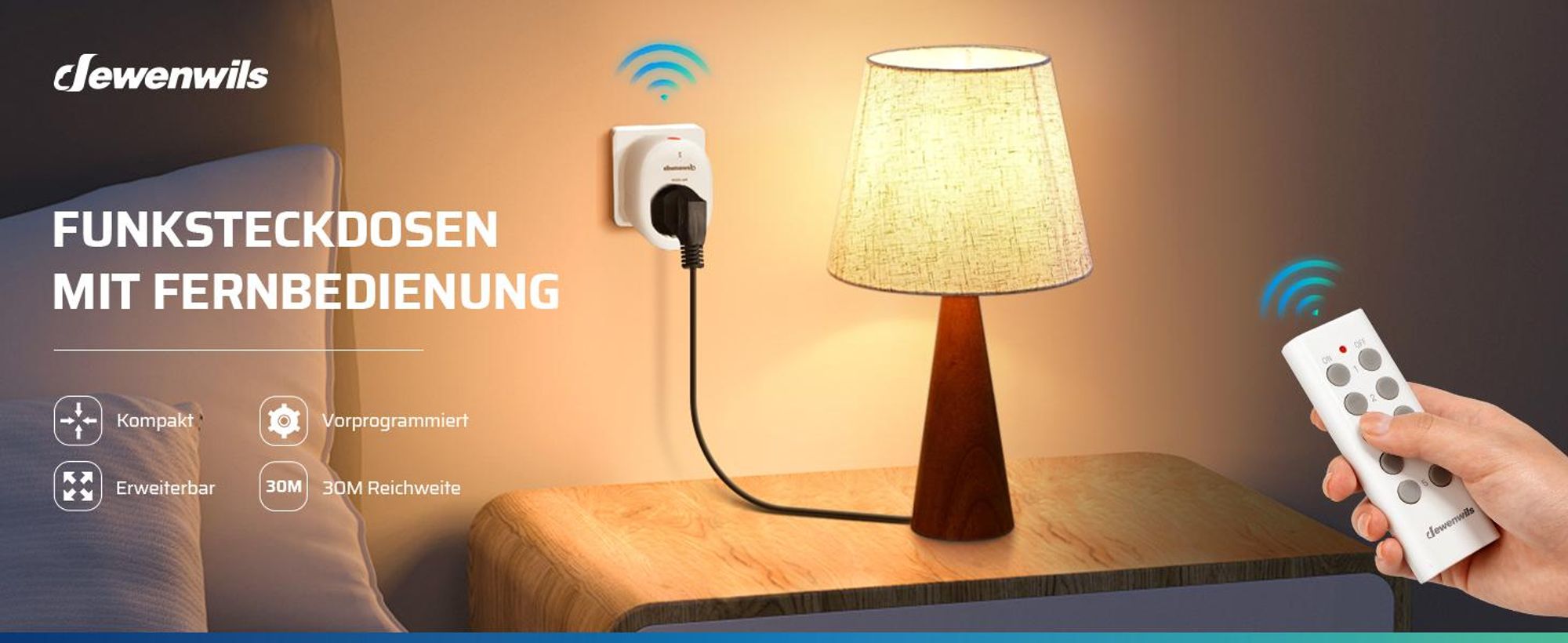 DEWENWILS 5er Set Funksteckdose mit Fernbedienung, 30M Reichweit, Innen, Weiß