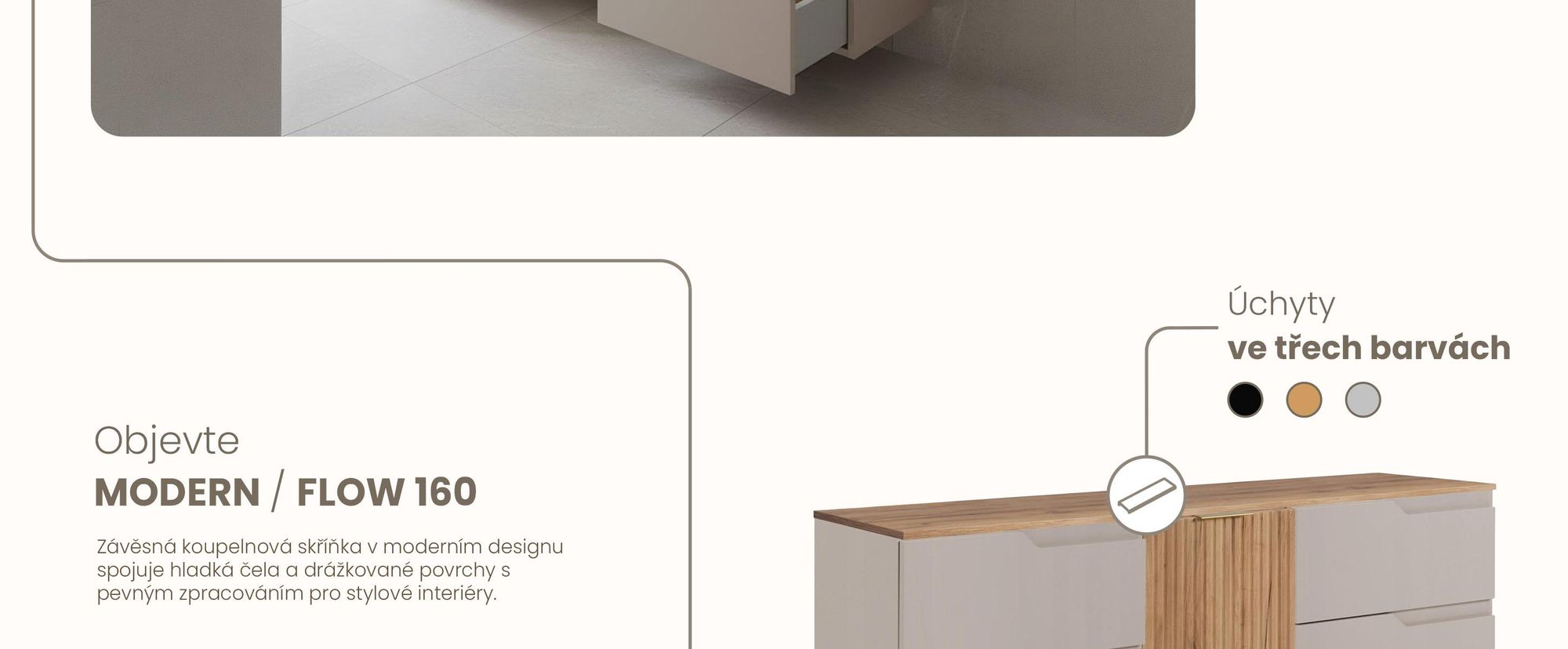RODAN | Skříňka pod Umyvadlo - Béžová a Hnědá - 160 cm - S deskou Stolu - 4 Zásuvky - Závěsné - MDF čela - Skříň s 1 Dvířky - MODERN