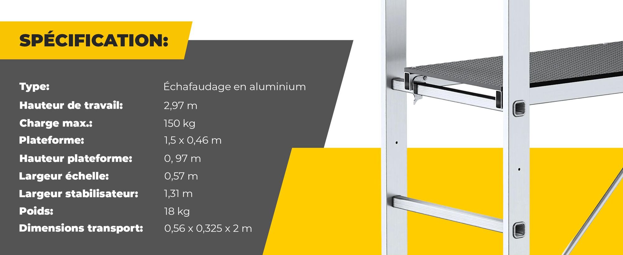 Drabest, ponteggio in alluminio, 2x8, ponteggio, ponteggio con scala, ponteggio scala 150kg, ponteggio in alluminio, piattaforma di lavoro, piattaform