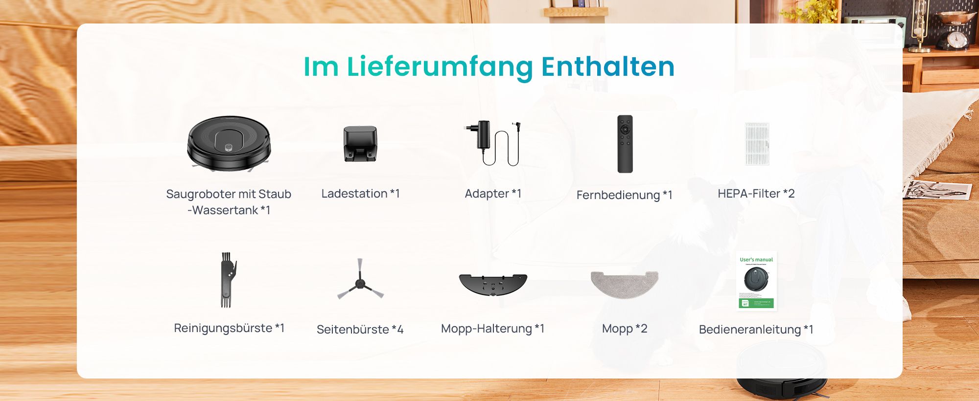 Vactidy W7 Saugroboter mit Wischfunktion 4 Reinigungsmodi Staubsauger Roboter ideal für Tierhaare