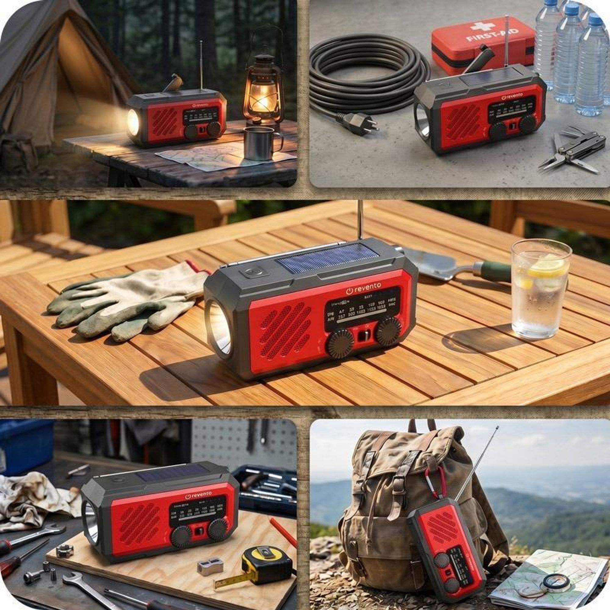 REVENTO® Solárne núdzové rádio s ručným pohonom, núdzové rádio s LED svietidlom, powerbanka pre smartfón s kapacitou 2000 mAh