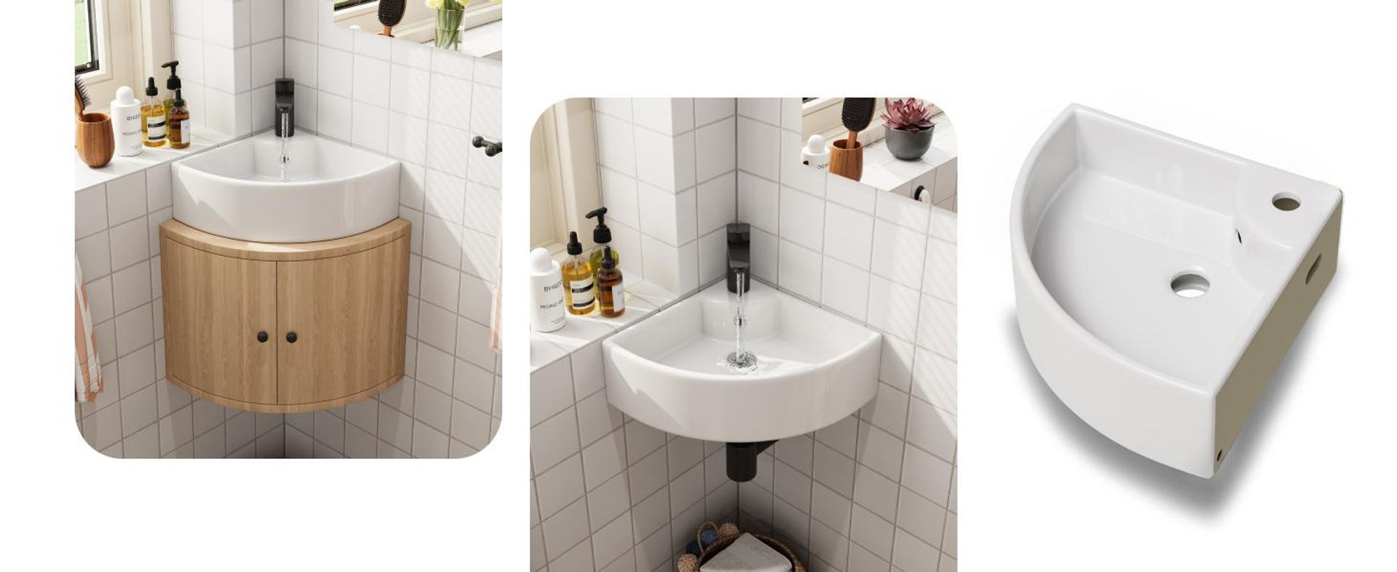 Waschbecken Keramik Eck mit Überlauf Hahnloch Waschtisch Keramikspülen