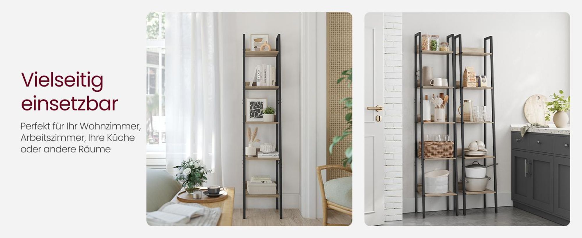 VASAGLE Standregal, Bücherregal, Leiterregal, 170 cm, Industrie-Design