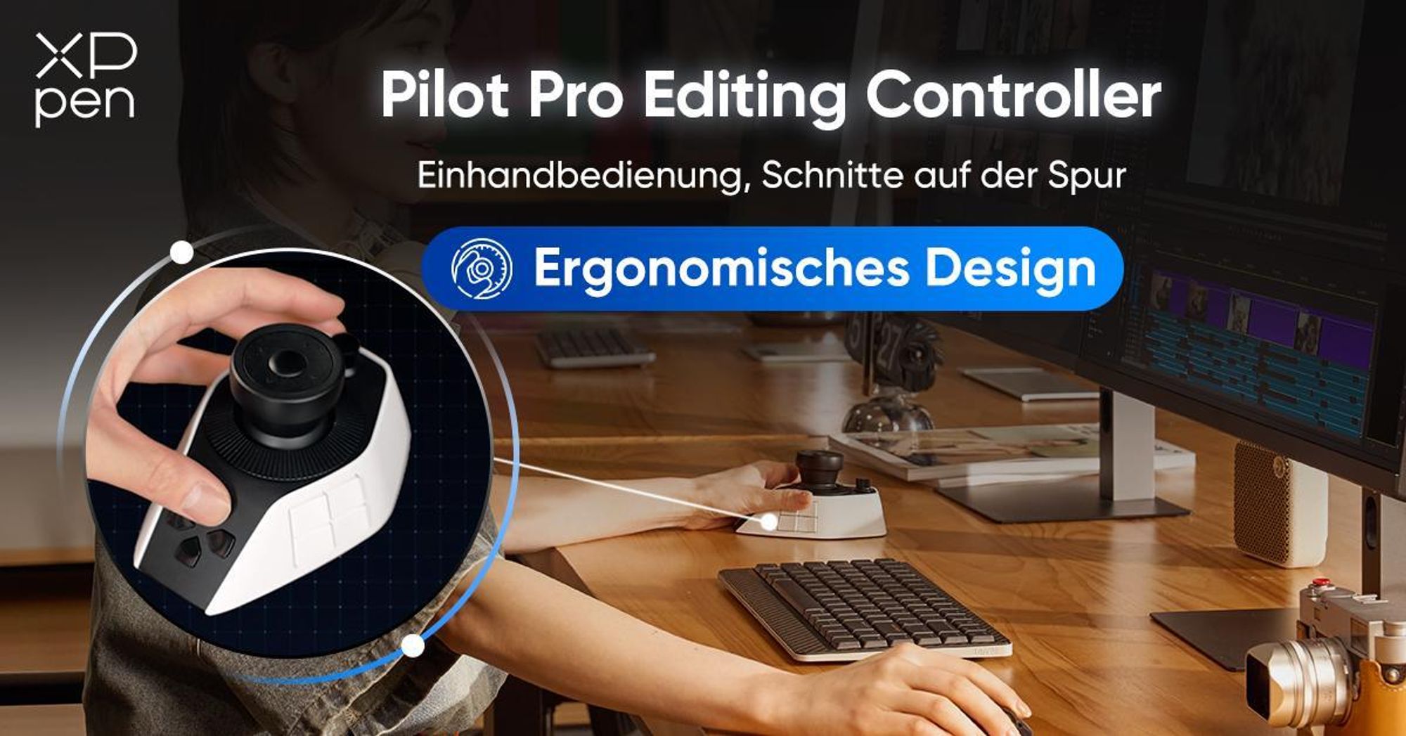 XPPen Pilot Pro Bluetooth Kreativ-Konsole für Videobearbeitung & Grafikdesign, kompatibel mit Adobe & DaVinci Resolve
