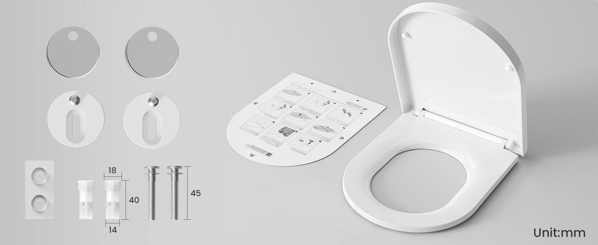WC Sitz D Form 46 x 36 cm, Toilettendeckel Weiß mit Absenkautomatik, Soft Close, Schnellverschluss, abnehmbar, PP, 250 kg Tragkraft, Cecipa MAX