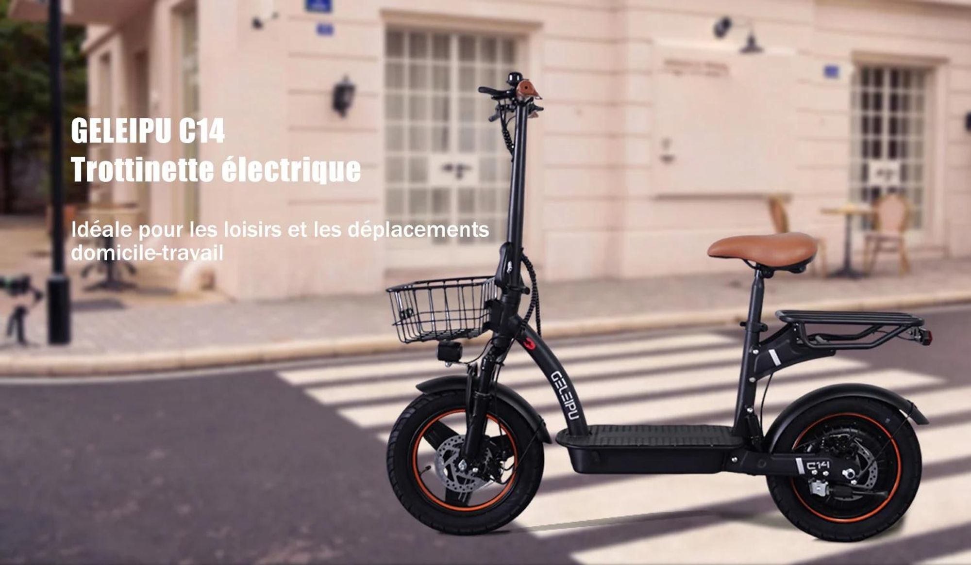C14 - Moteur Puissant  Batterie longue Durée 48V17.5Ah, Roues 14'', Cadre en Fer - Noir