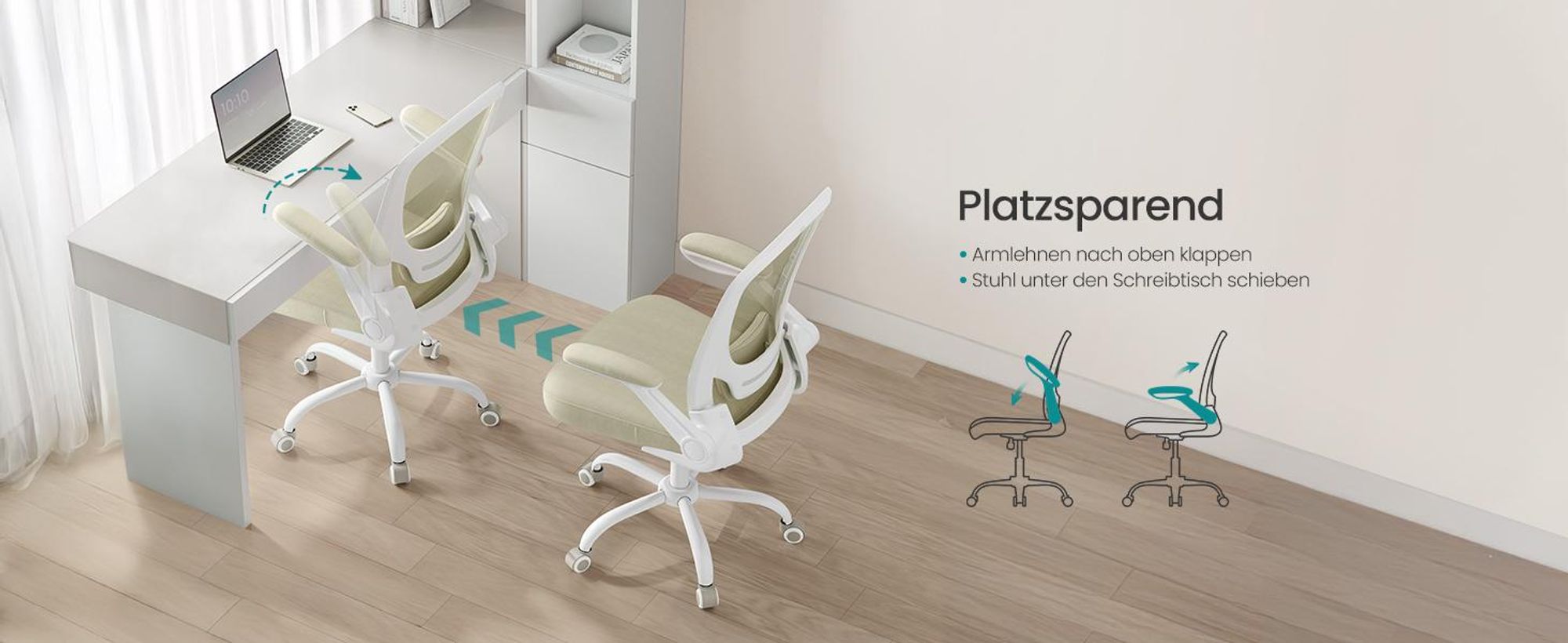 SONGMICS Schreibtischstuhl, atmungsaktive Netzbespannung, Oatmeal Beige
