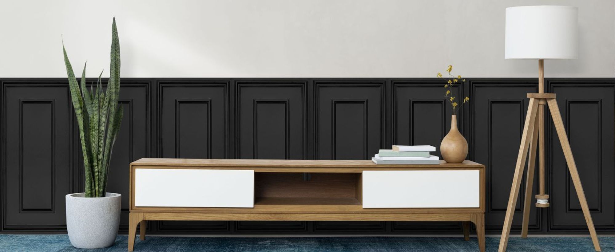 DECCART | 3D Wandpaneele Polystyrol Schwarz | Wandverkleidung für Wohnzimmer und Schlafzimmer | Dekorative Paneele | Set 4 x 100x50 cm |  2 m²