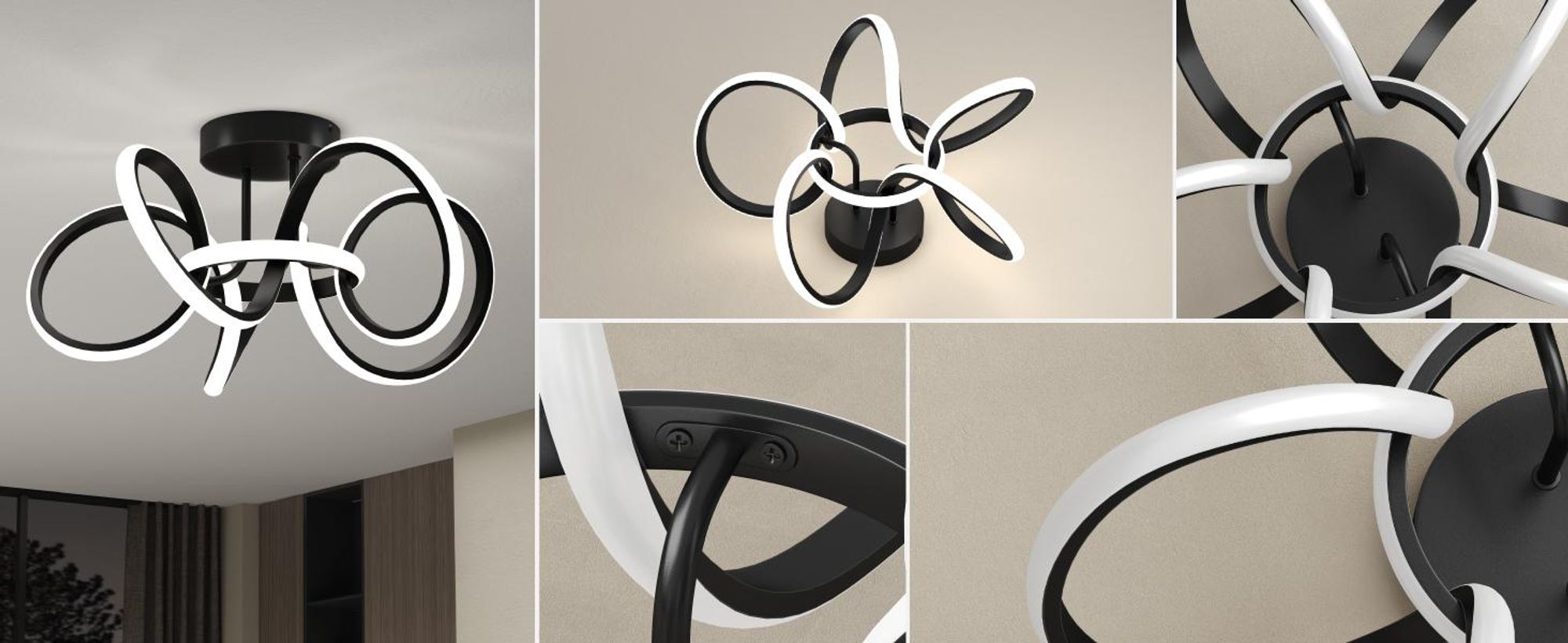 doporro Deckenlampe LED, Deckenleuchte dimmbar mit Fernbedienung, Modern Schlicht Lampe 65W für Wohnzimmer, Schlafzimmer Schwarz Alivetta25035