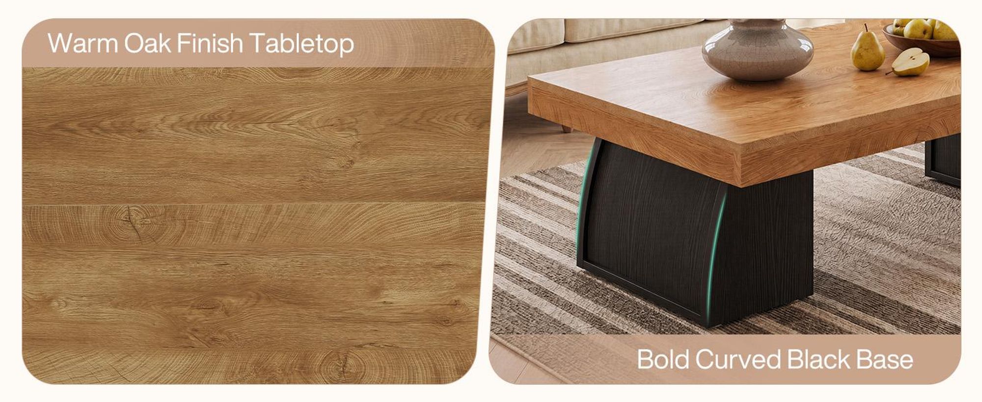 Wanbor  Couchtisch, Industrieller Couchtisch mit schwarzem Gestell, Moderner Beistelltisch aus Holz für Wohnzimmer, Holzmaserung und Schwarz