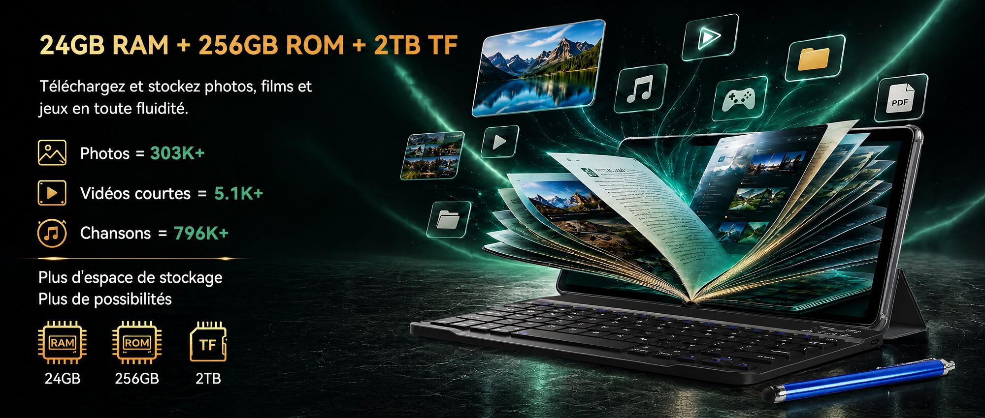 BESTTAB T20 10.1'' Android 16 Set Tablet, 24GB(8+16GB extensible) RAM+256GB ROM(2TB TF), avec housse/stylo/souris/clavier, Widevine L1, 5G WiFi