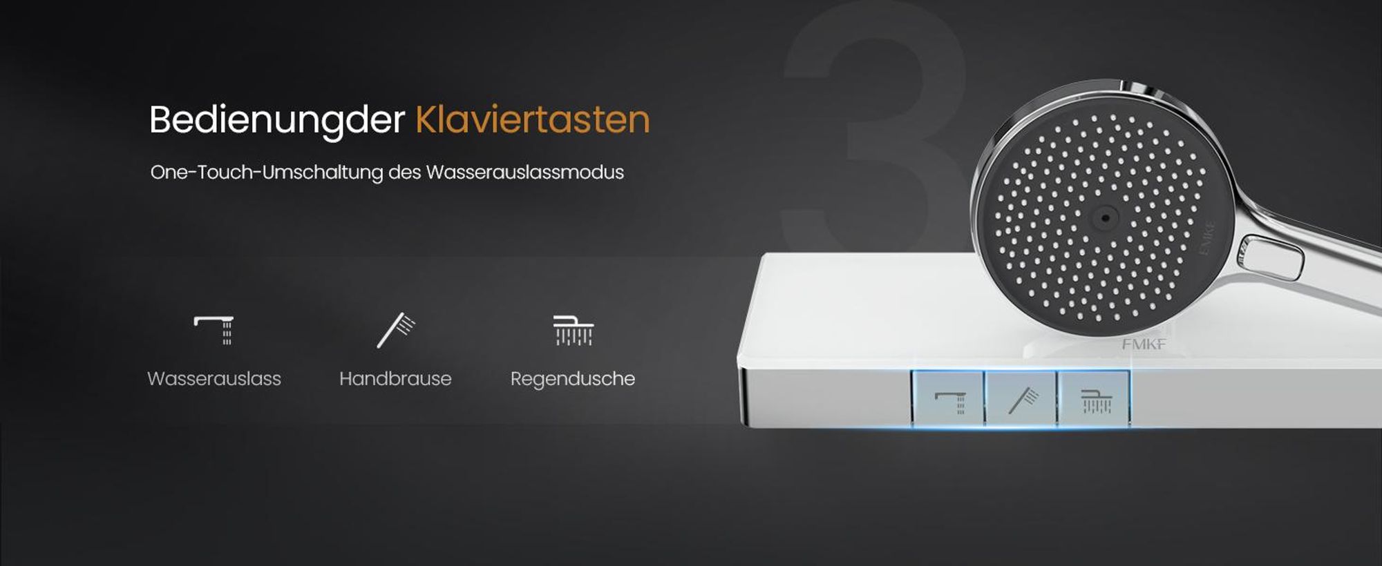 EMKE Duschsystem mit Thermostat – Edelstahl Duscharmatur-Set, 3-Strahlarten Handbrause, Rund Regendusche, Bad- & Duscharmaturen, Chrom F22