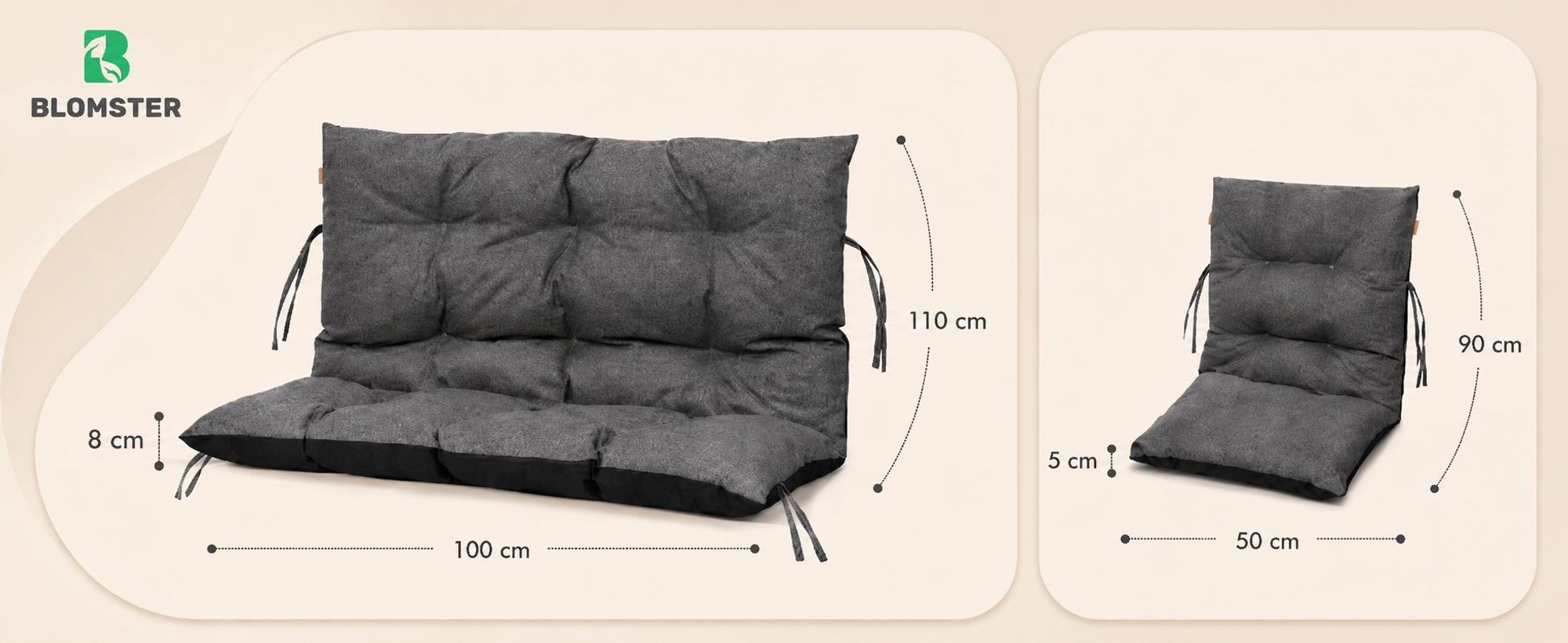 Palettenkissen Loungekissen Set 3-teilig, Outdoor Sitzpolster für Rattanmöbel, 2x Stuhlkissen + 1x Bankkissen, Beige