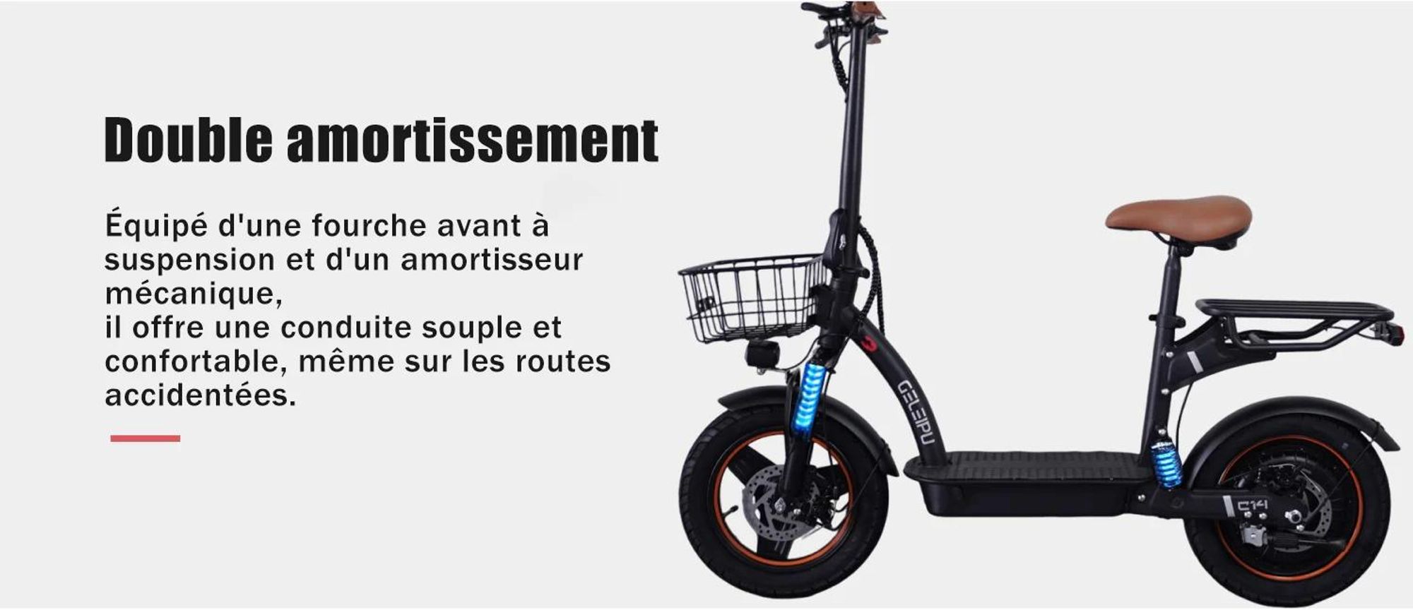 C14 - Moteur Puissant  Batterie longue Durée 48V17.5Ah, Roues 14'', Cadre en Fer - Noir