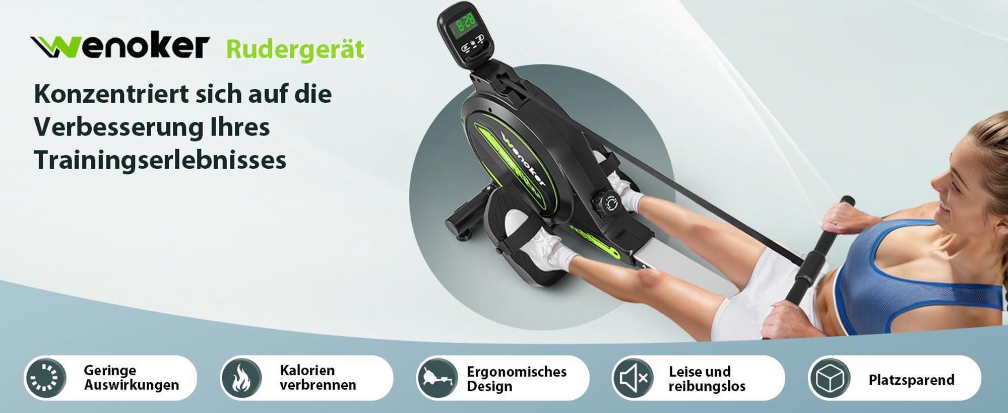 Wenoker Rudergerät für Zuhause mit APP, Leises Magnetisches Rudergerät mit LCD-Display, 16 Stufen Widerstand, Indoor-Gerät für das Home-Gym