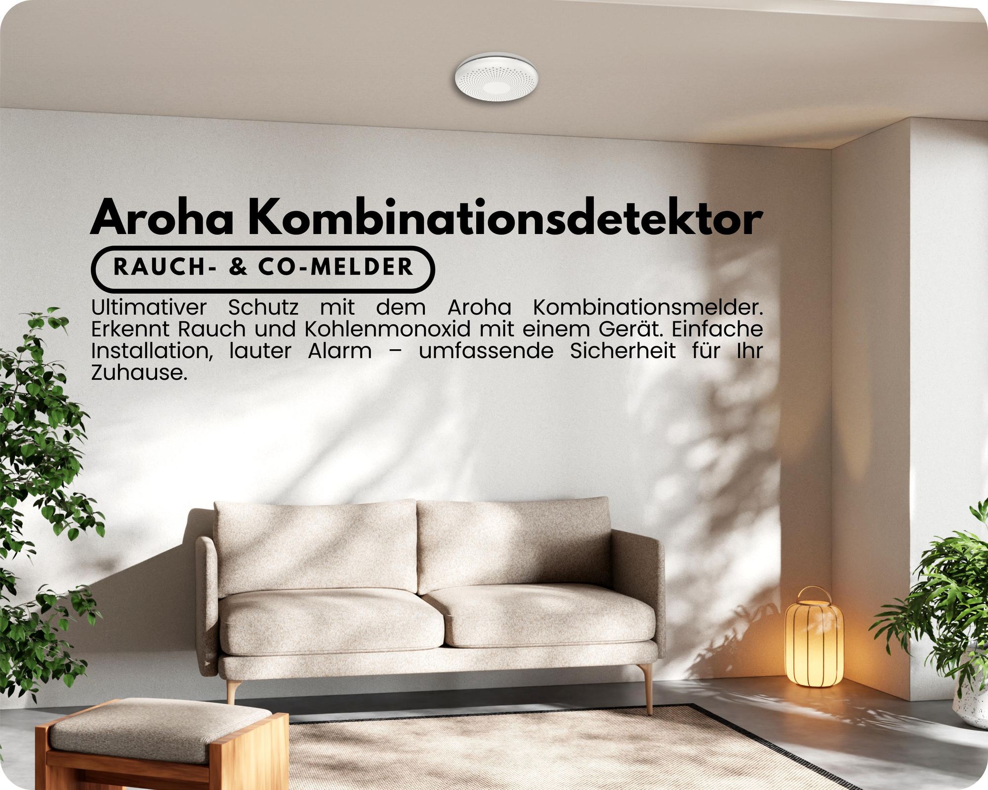 Aroha Safety Pro Kombination Rauchmelder und Kohlenmonoxid CO-Melder - 10 Jahre Batterie - CO Melder & Feuermelder - 1 set