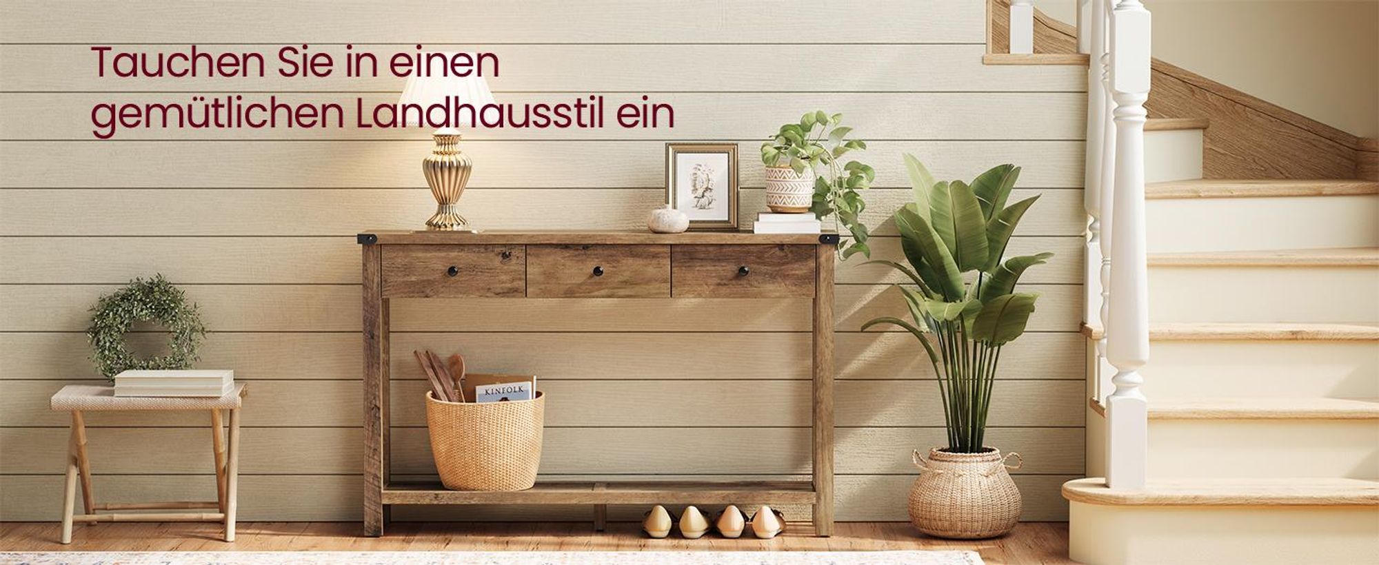 VASAGLE Konsolentisch, Beistelltisch, schmaler Sofatisch, mit 3 Schubladen und einer Ablage