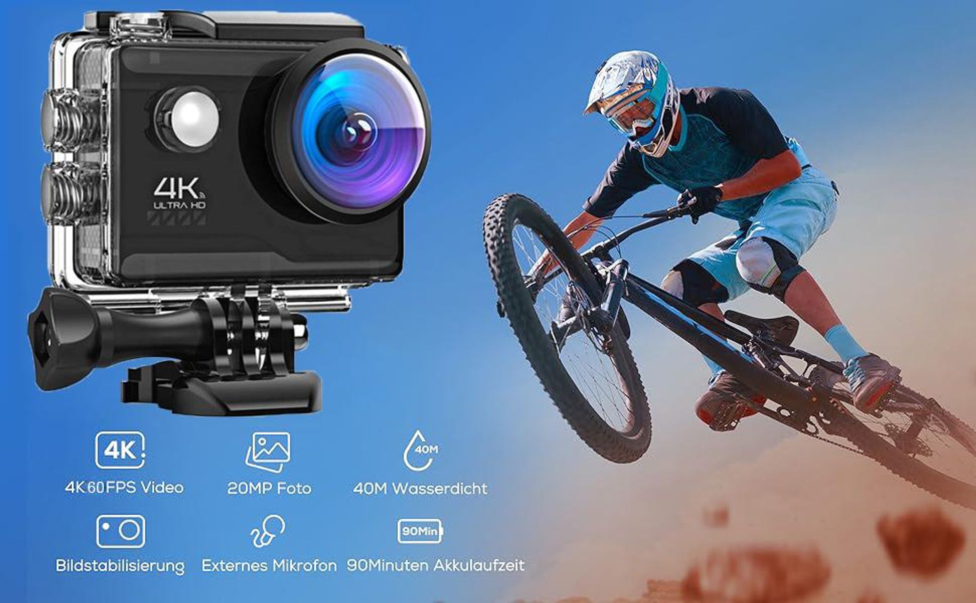 COOAU Action Cam 4K 20MP WiFi 40M Unterwasserkamera Wasserdicht Ultra HD Touchscreen Einstellbar Weitwinkel EIS Sport Kamera mit 2.4G Fernbedienung