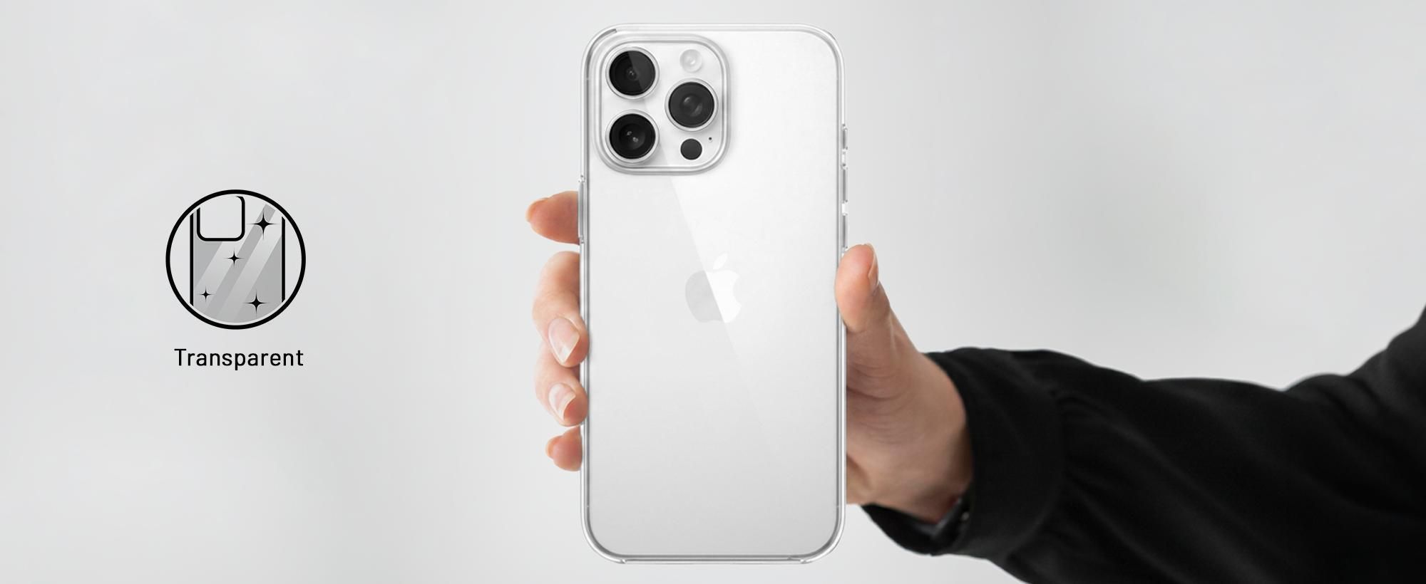 Das Handy mit der durchsichtigen Hülle in der Hand