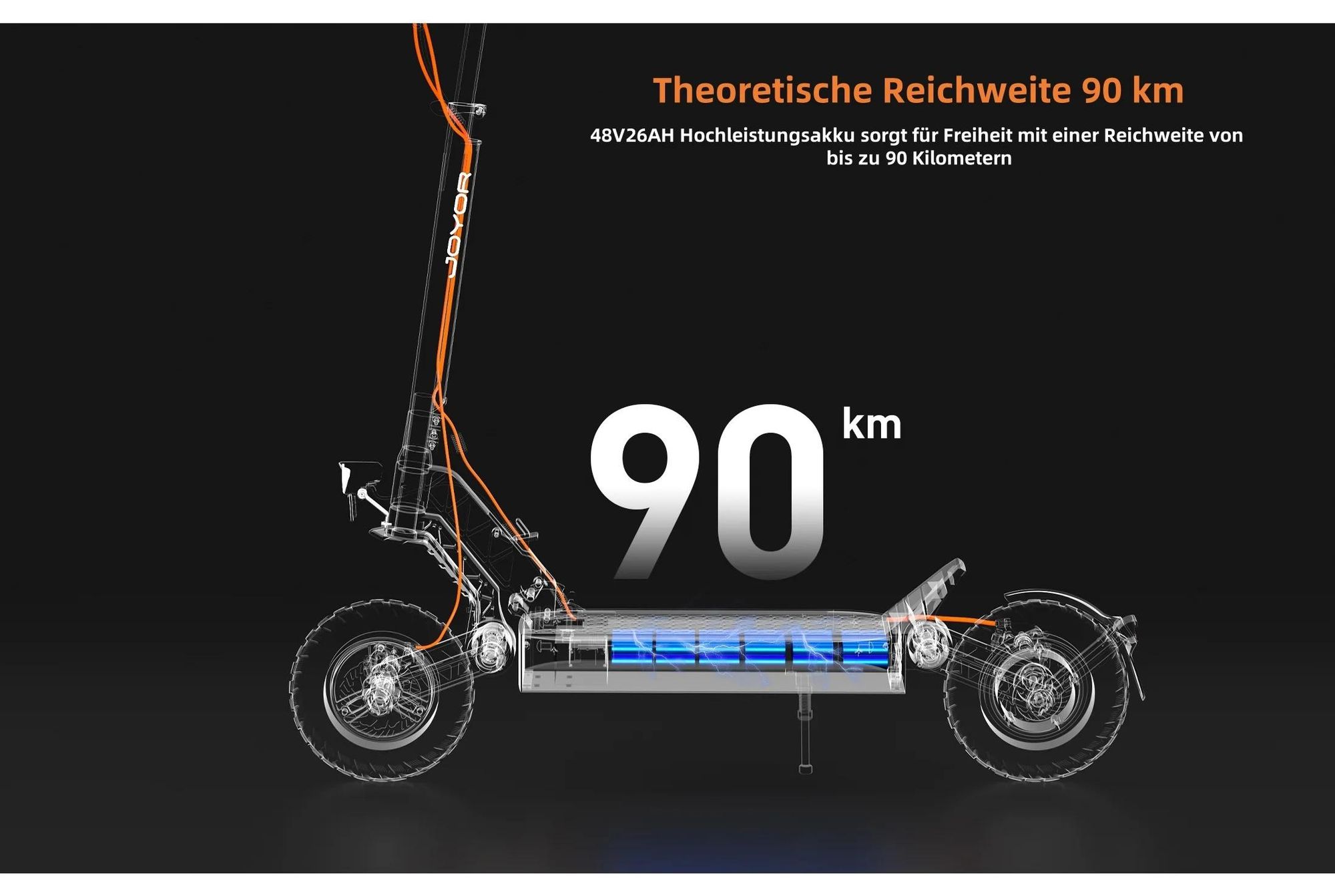 JOYOR S8 Faltbar Elektrorollerr - 600W Motor 48V26AH Akku 10 Zoll Reifen Mechanische Scheibenbremse und Beleuchtung - Schwarz