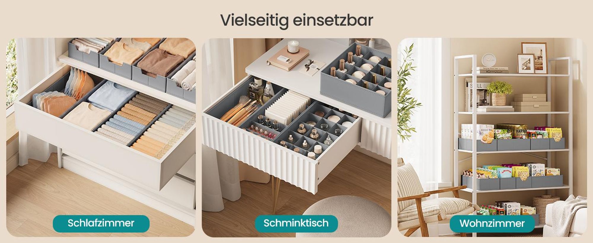 SONGMICS Schubladen-Organizer 4er Set, Unterwäsche-Organizer für IKEA HEMNES und MALM Kommoden, faltbar, grau