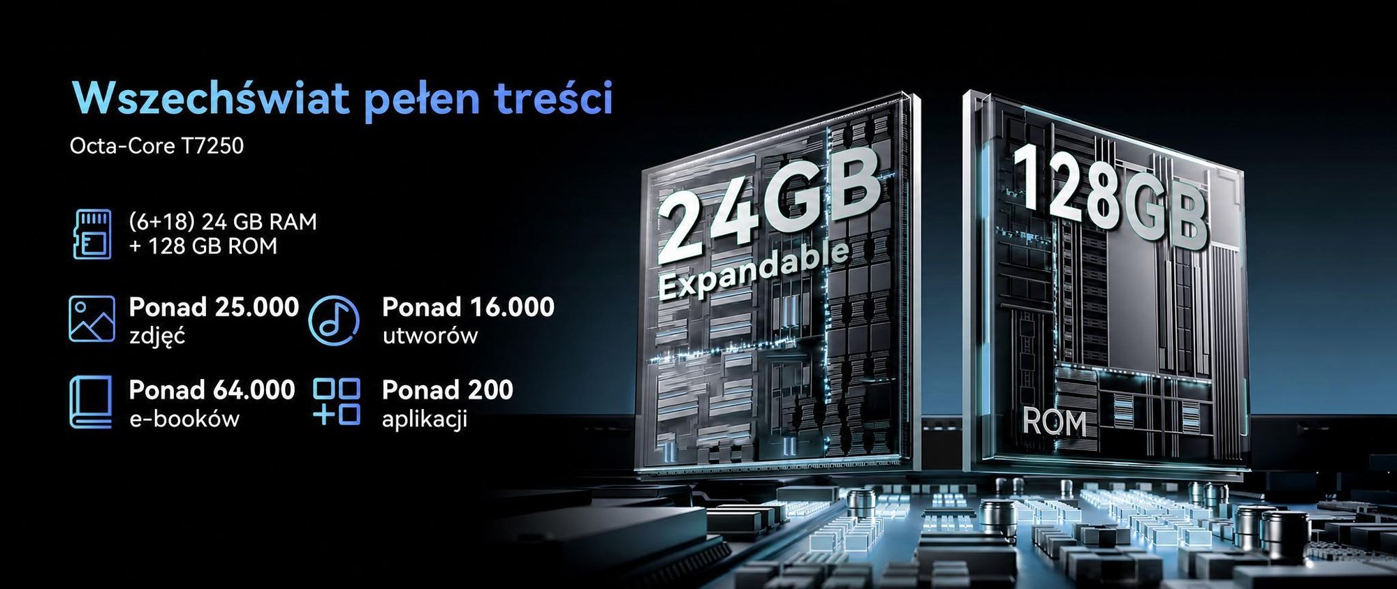 Tablet Nexall N90 z systemem Android 16, ekran 12" FHD InCell 120 Hz, 24 GB (8+16) pamięci RAM + 128 GB pamięci ROM (karta TF do 2 TB), 5G, Wi-Fi/4G SIM, bateria 9000 mAh/18 W, Gemini AI, w zestawie rysik/klawiatura/mysz