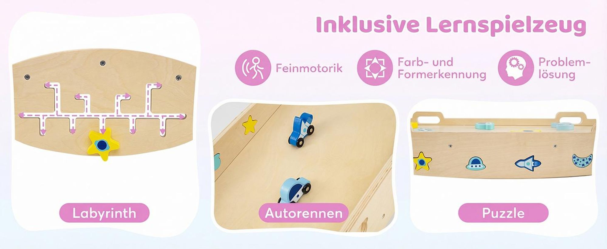 COSTWAY Dreieck-Kletterset, faltbares Dschungelturngerät mit Bogen, Rampe, Kletterer, Blöcken&Labyrinthspiel, Holz-Spielzeug, Montessori-Spielzeug