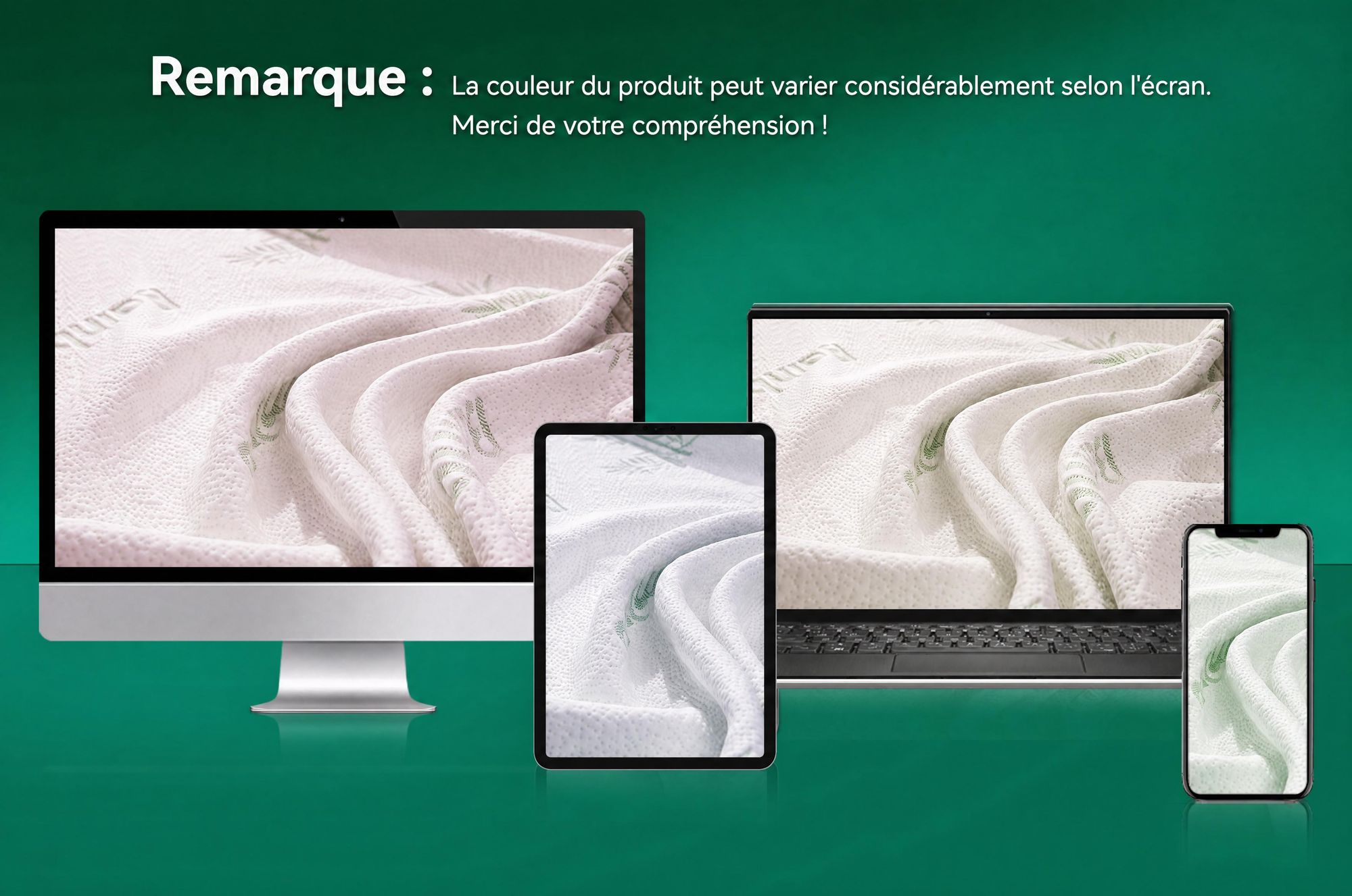 NicePlus, surmatelas 2 en 1, 90x200x7 cm, mousse à mémoire de forme à 5 zones + garniture supérieure en bambou, avec élastiques d'angle pour tous les matelas, fermeté H2/H3, couleur verte