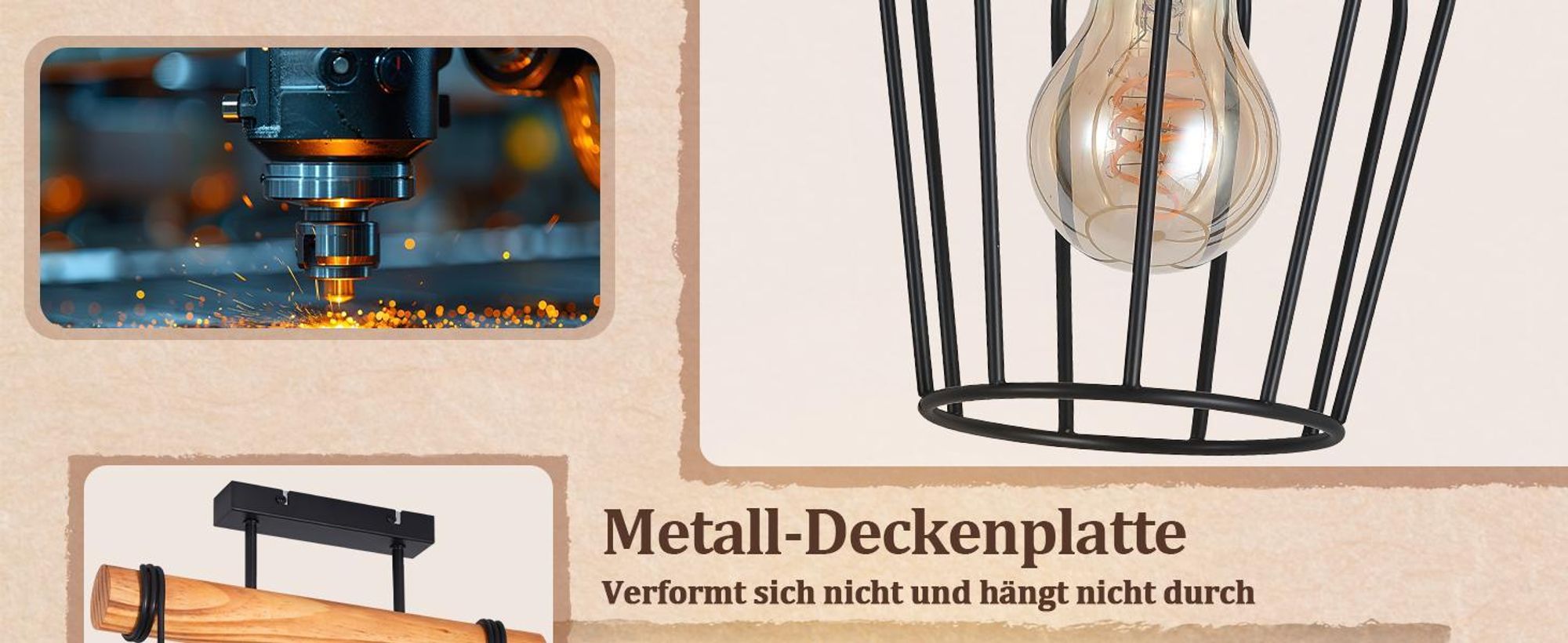 ZMH Deckenleuchte Holz Deckenlampe Flur Schwarz Küchenlampe 2 flammig Metall E27 Fassung für Küche Wohnzimmer Esszimmer Ohne Leuchtmittel