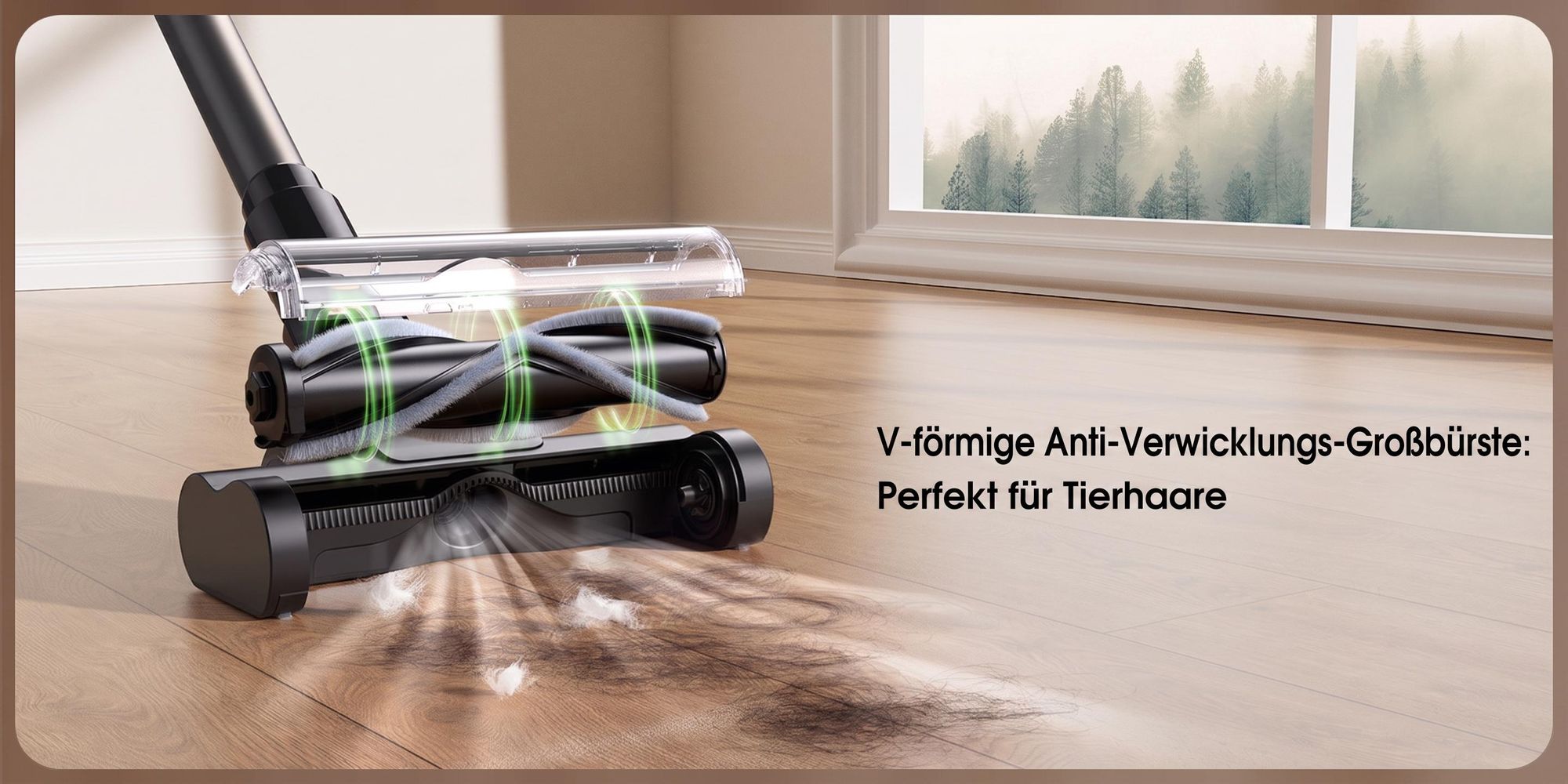 Lubluelu Akku-Staubsauger 75000 Pa, Anti-Haar-Verwicklungsbiürste, Grüne Beleuchtung, Freistehend, Für Tierhaare, Teppiche & Hartböden, P2 Schwarz