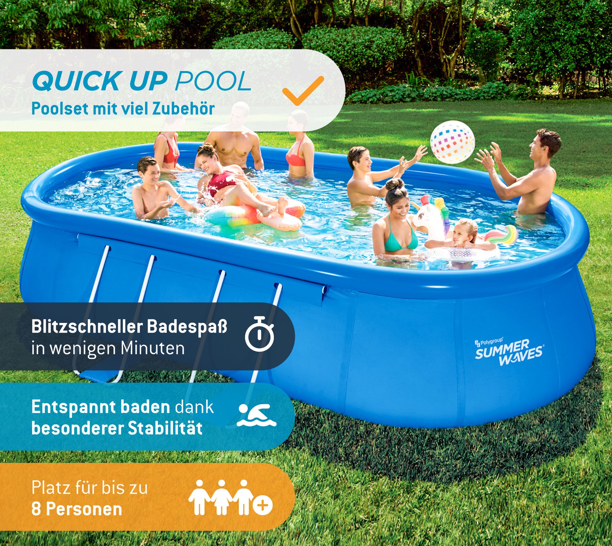 Summer Waves Quick Up Pool aufblasbarer Pool oval inkl. Zubehör Blau 549x305x107 cm