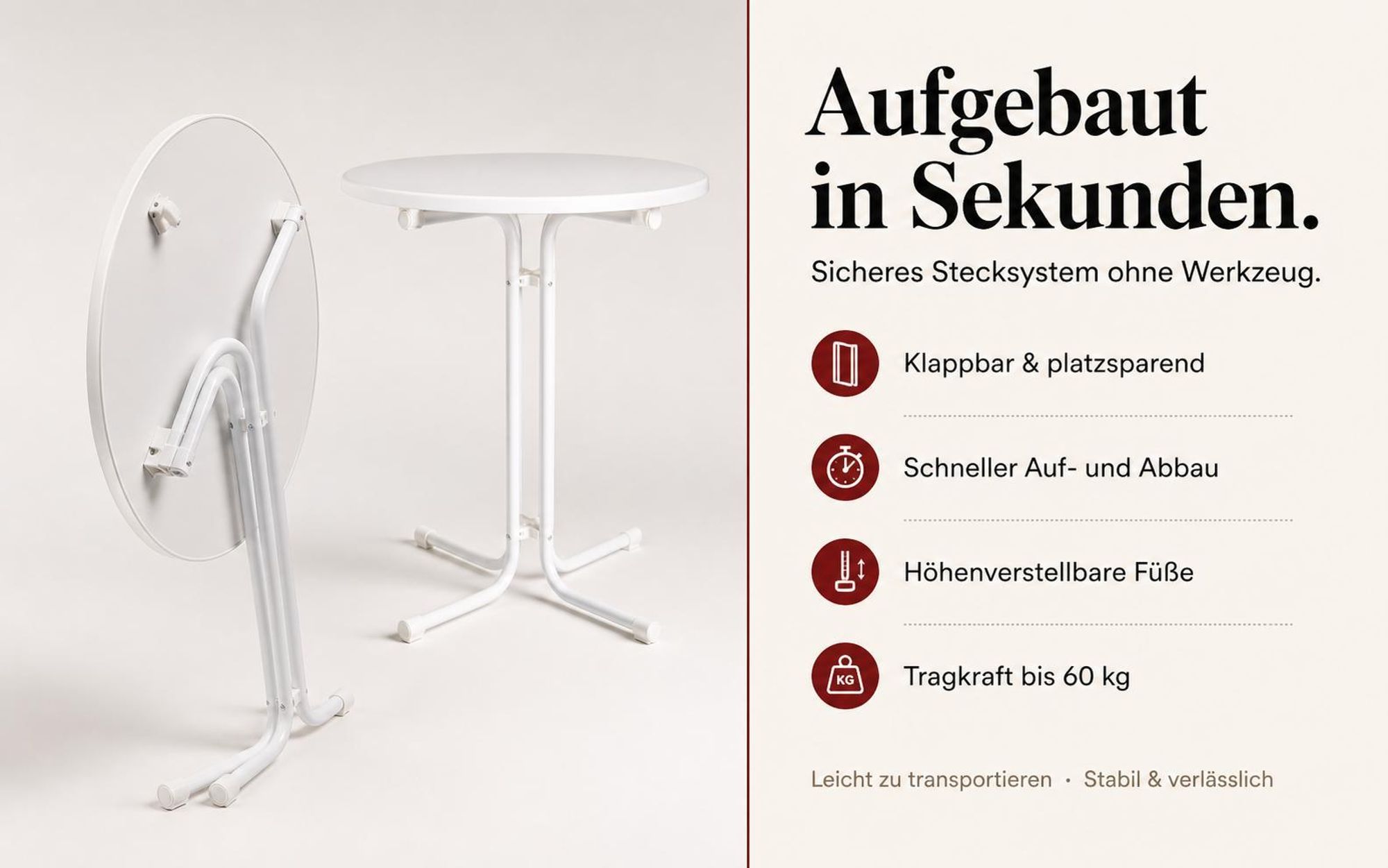 ONBEST Stehtisch | klappbar | mit Husse | Ø 80 cm | 60 kg | Tragkraft | 110 cm Höhe | Kratzfest | Wetterfest
