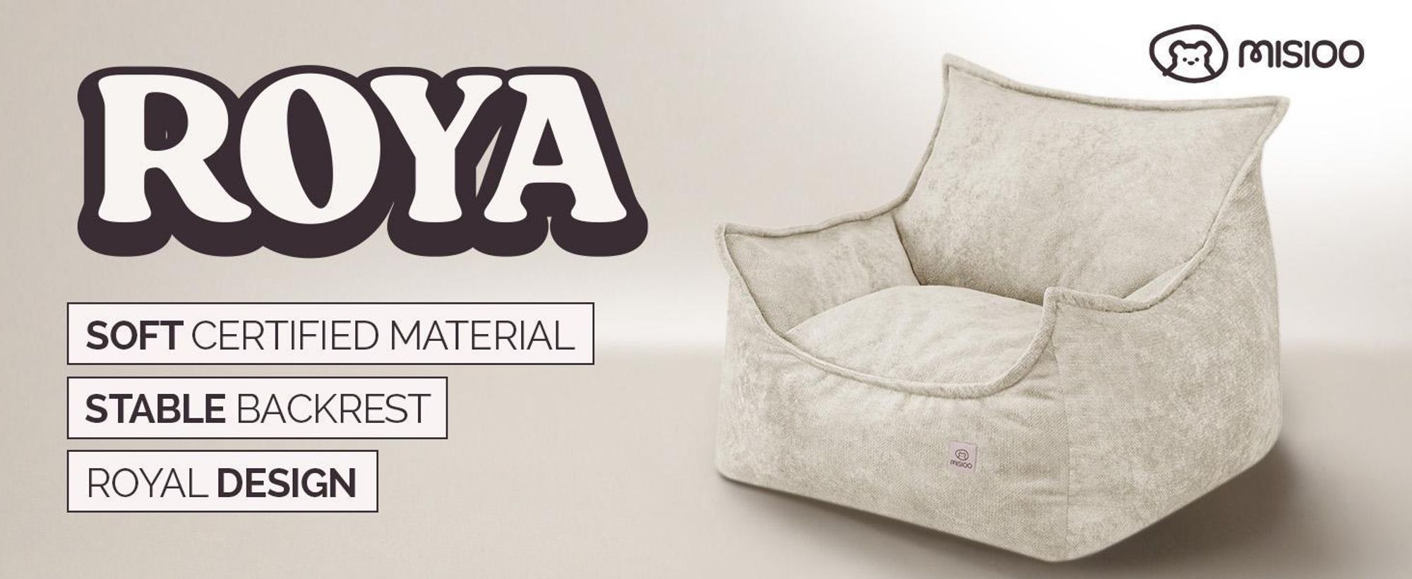 Detské kreslo MISIOO Roya Chenille – detské kreslo do detskej izby, mäkký detský vak na sedenie, podlahové kreslo typu bean bag, prémiová čenila, 80 x 73 x 58 cm