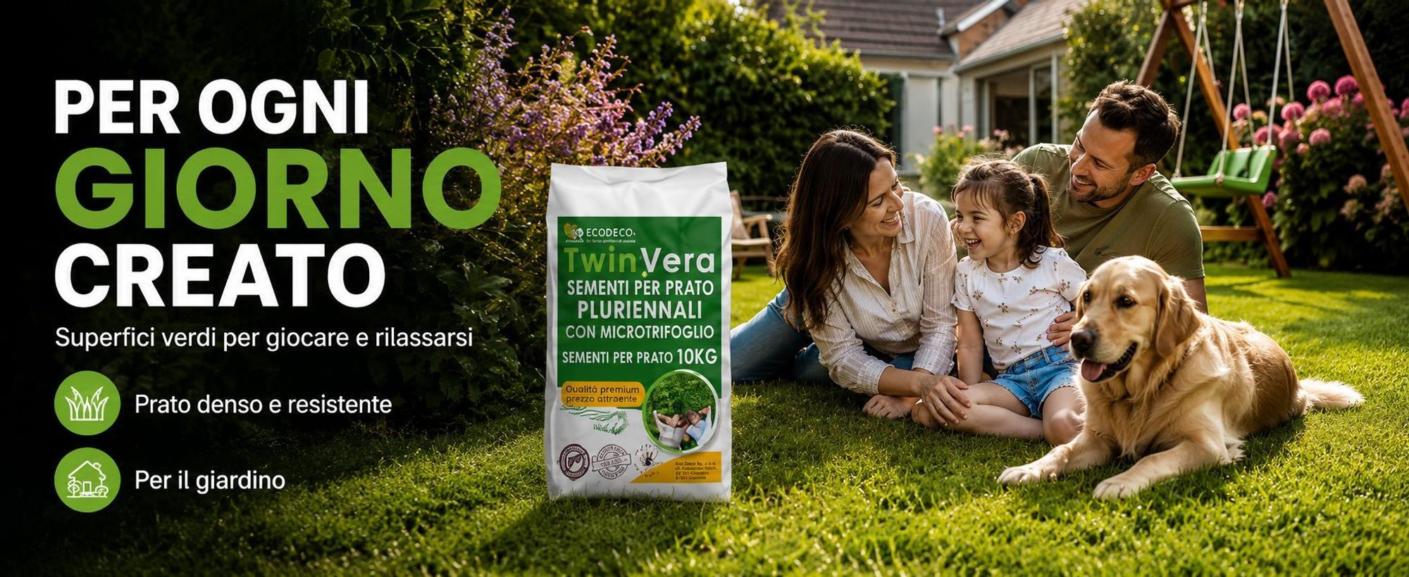 EcoDeco semi prato resistenti, sementi per prato con microtrifoglio, miscela universale da 10 kg per 400 m2