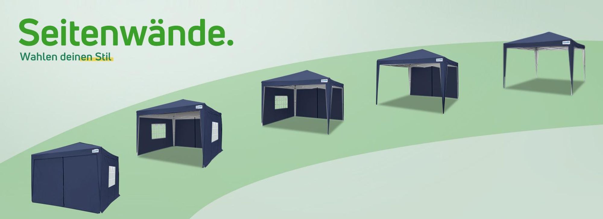 Quictent Pavillon 3x3 Faltpavillon mit 4 Seitenteilen, Wasserdicht Gartenpavillon mit Rolltasche, Partyzelt Gartenzelt, Blau