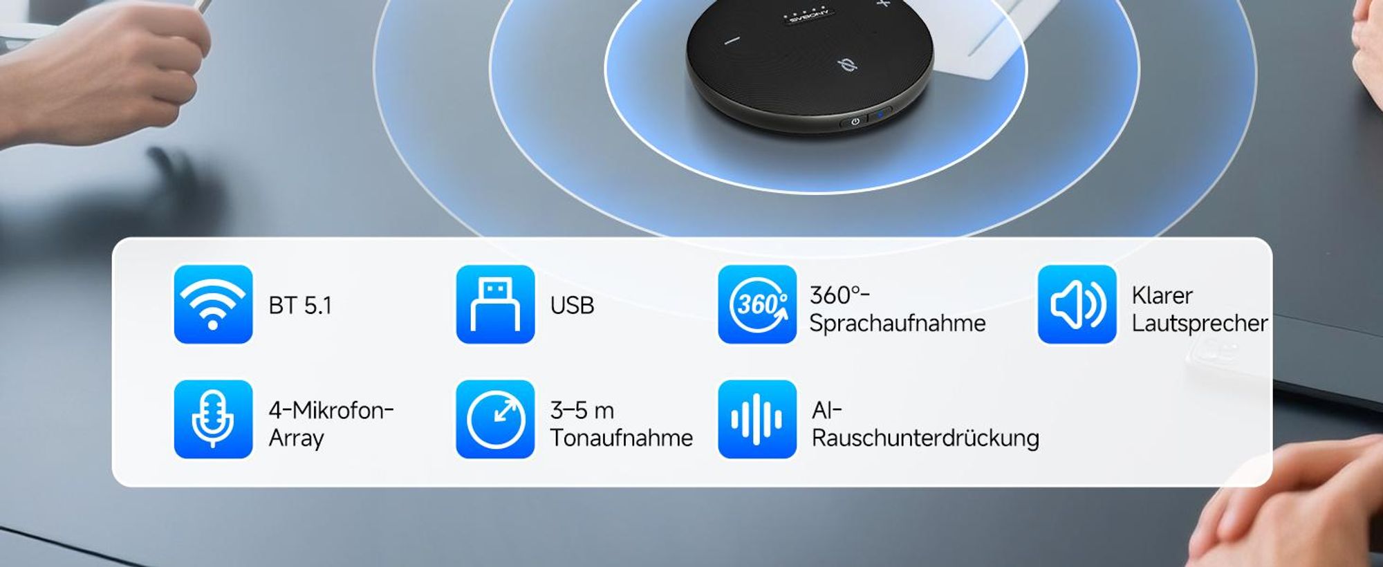 SVBONY SVHub Omni2 Konferenzlautsprecher und Mikrofon, 4 Geräuschunterdrückung,Verbesserte Sprachaufnahme,8 Stunden Gesprächszeit,für den Bürogebrauch