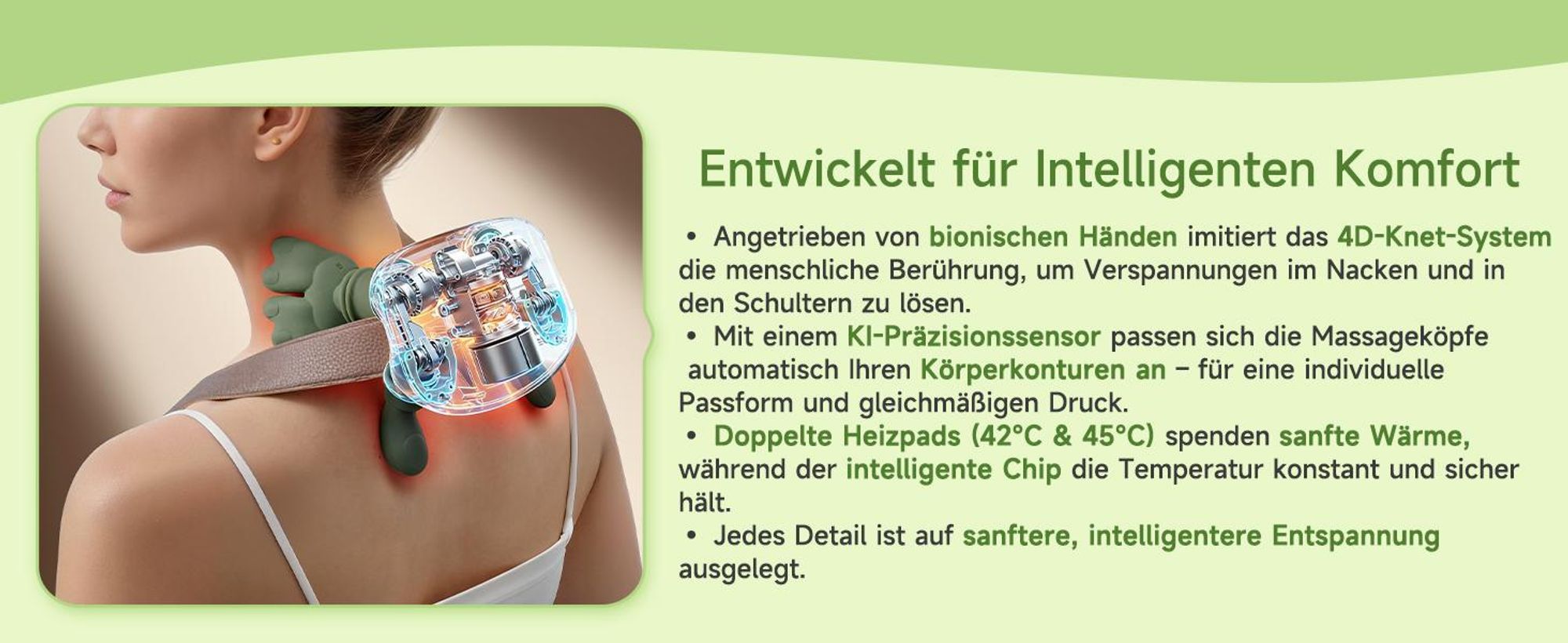 Nackenmassagegerät, Elektrisches 4D Shiatsu Massagegerät, 3 Intensitätsstufen und 2 Heizstufen, Lindert Muskelverspannungen und Ermüdung