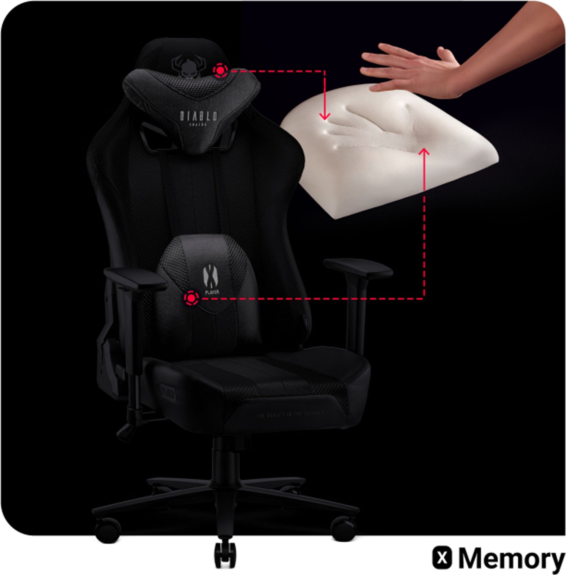 Diablo X-Player Gaming Stuhl Bürostuhl Schreibtischstuhl Stoff 3D Armlehnen Ergonomisches Design Nacken/- Lendenkissen Farbe: Weiß-Schwarz, Größe King