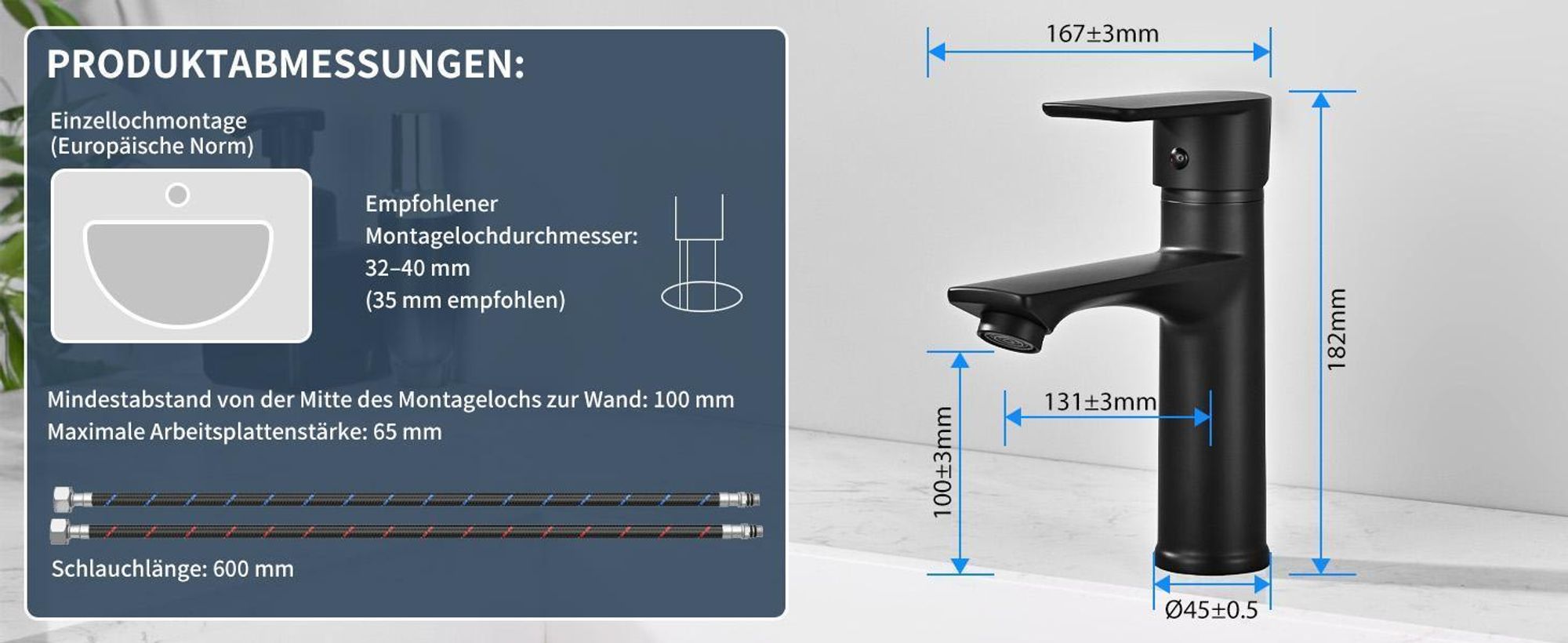 Homelody Wasserhahn Bad Schwarz,Waschtischarmatur Bad,Armatur Mischbatterie,Waschbeckenarmatur Einhebelmischer Badezimmer,Waschbecken Armaturen