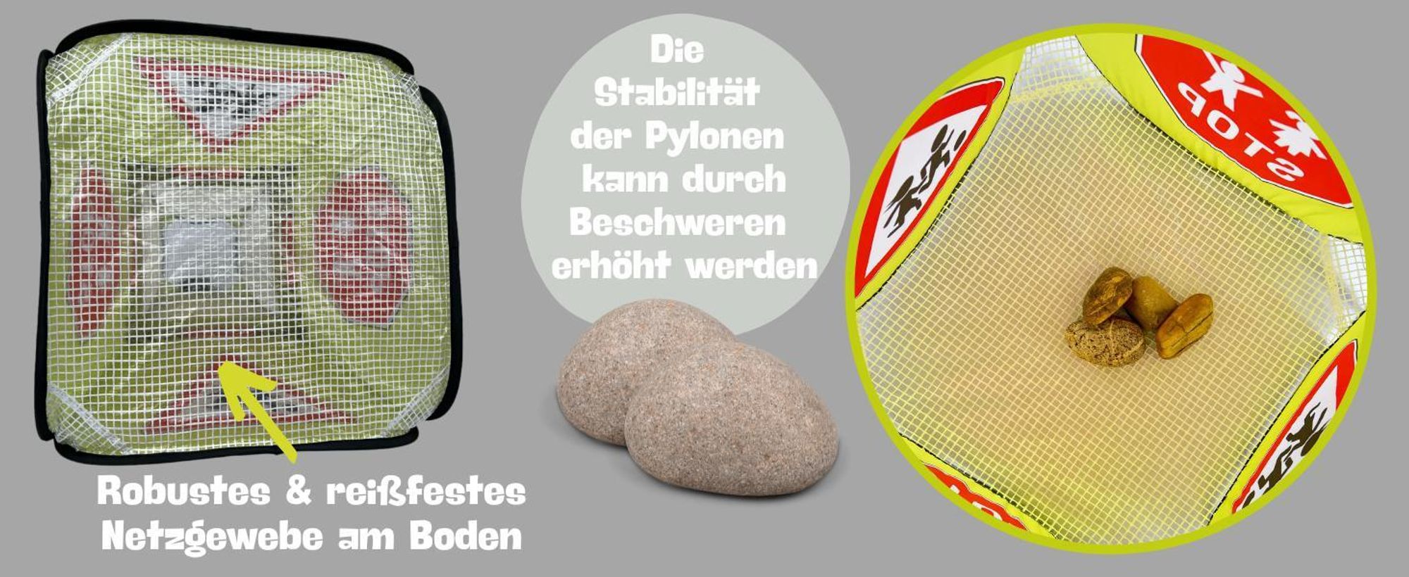 HECKBO 2x Straßenwarnschild Achtung Kinder Schild spielende Pylonen + Wimpelkette - Kinder Straßenpylone Kinder Sicherheit Safety Pop Up Set - Vorsich