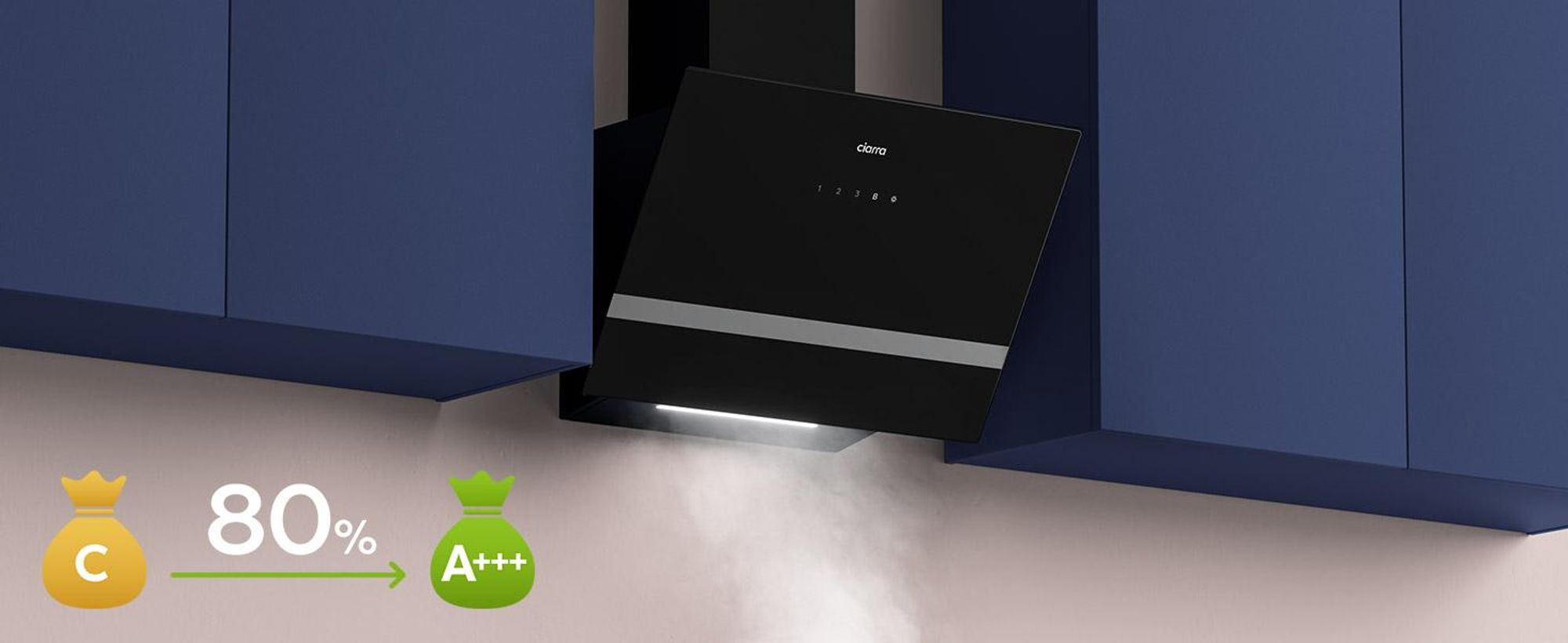 CIARRA Hotte aspirante A+++ 650 m³/h Hotte aspirante 60cm WIFI + APP & Touch Control BOOST VM6736HB
