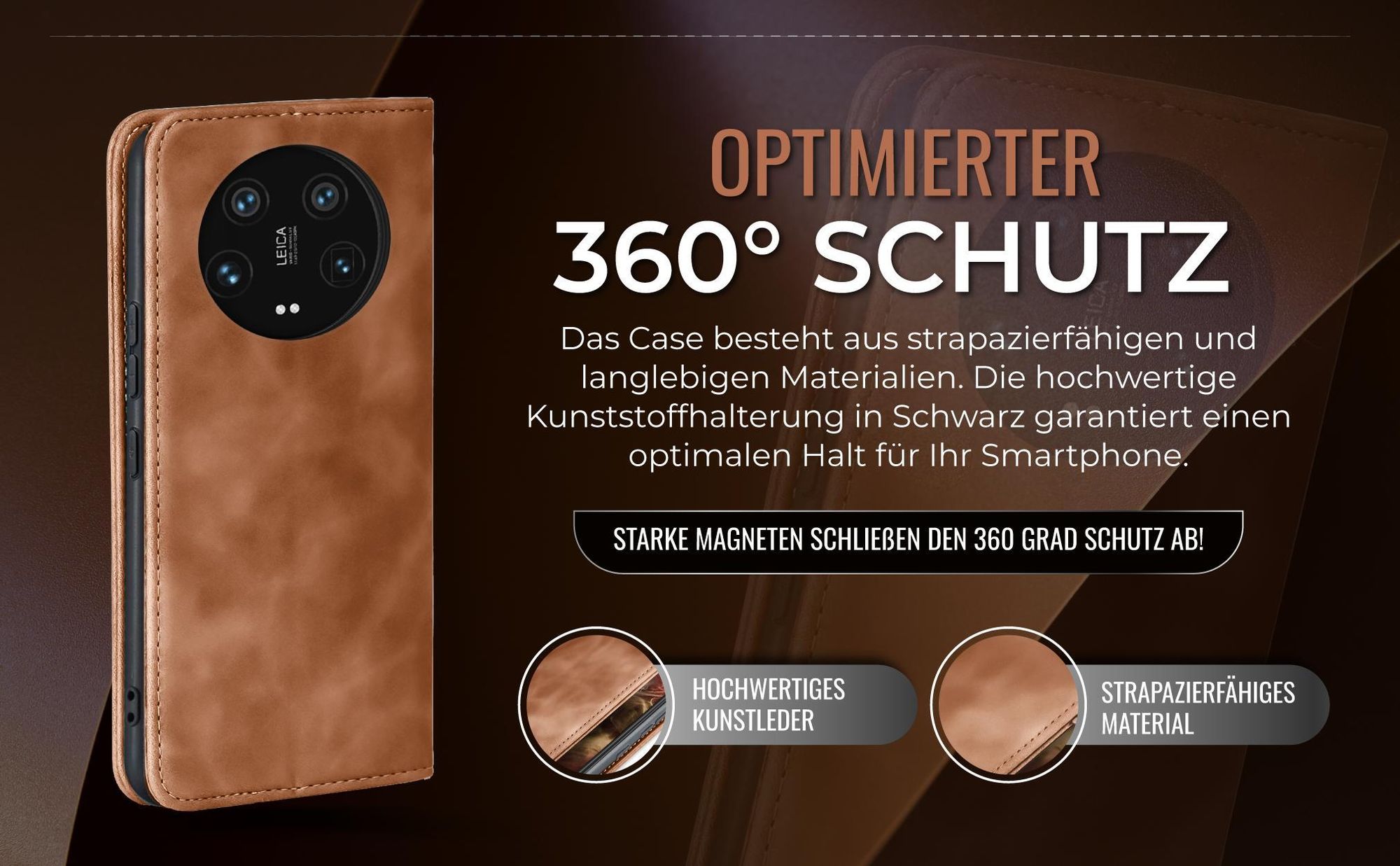 Hellbraune Handyhülle für Xiaomi 14 Ultra mit 360 Grad Schutz