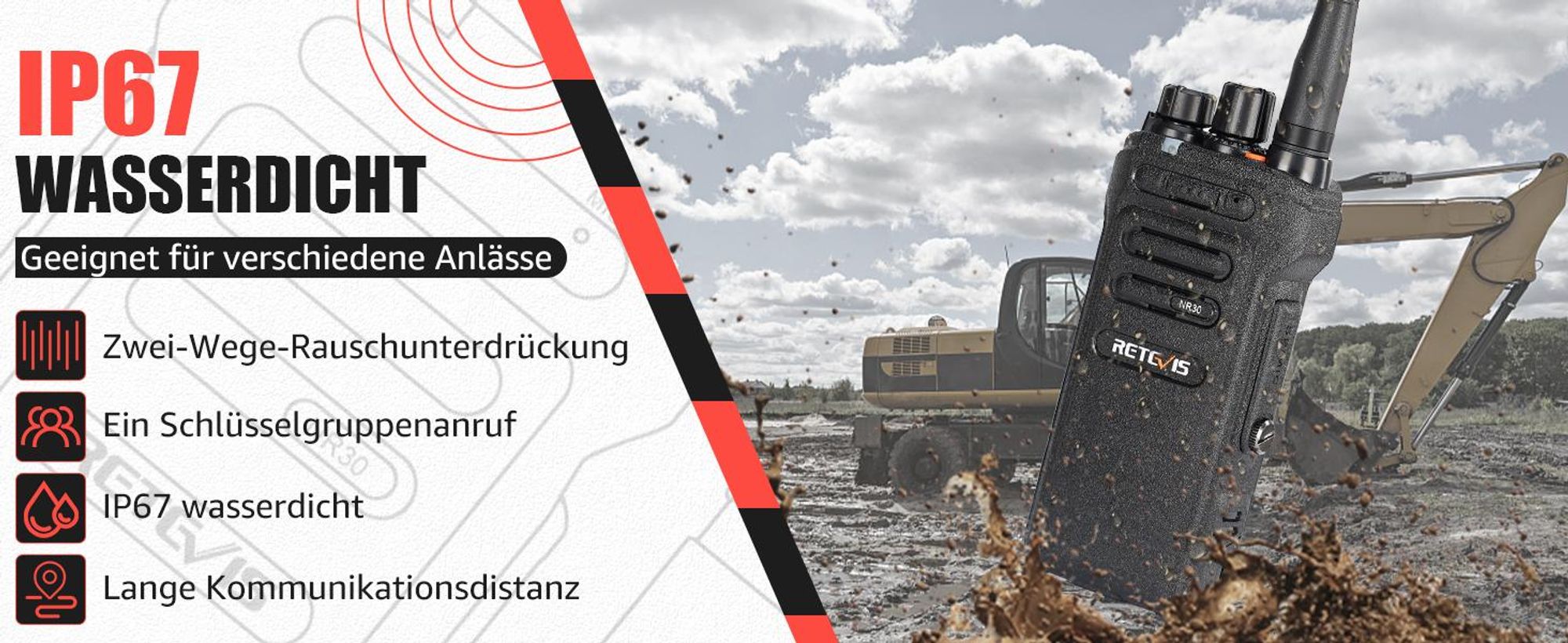 Retevis NR630 Professionelles Funkgeräte, Großer Reichweite Walkie Talkie, IP67 wasserdicht,2800 mAh,Gruppengespräch,für Amateurfunker, Logistik