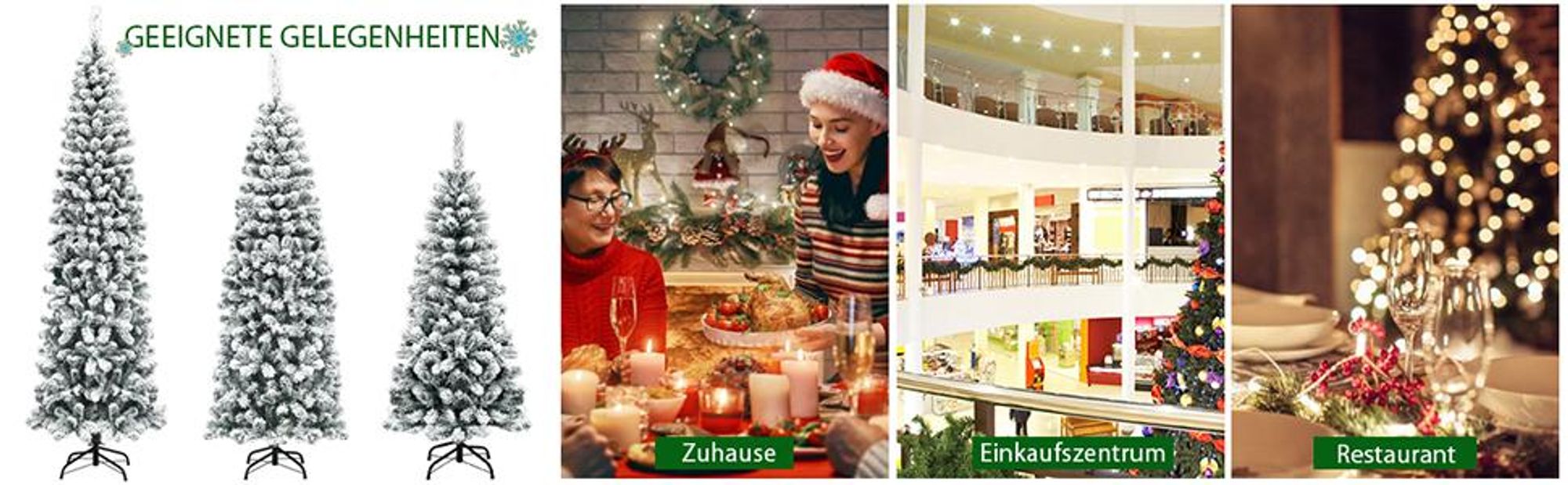 COSTWAY Bleistift Weihnachtsbaum 225cm, künstlicher Tannenbaum 641 PVC Nadeln mit Schnee, Christbaum mit Metallständer, Kunstbaum Weihnachten