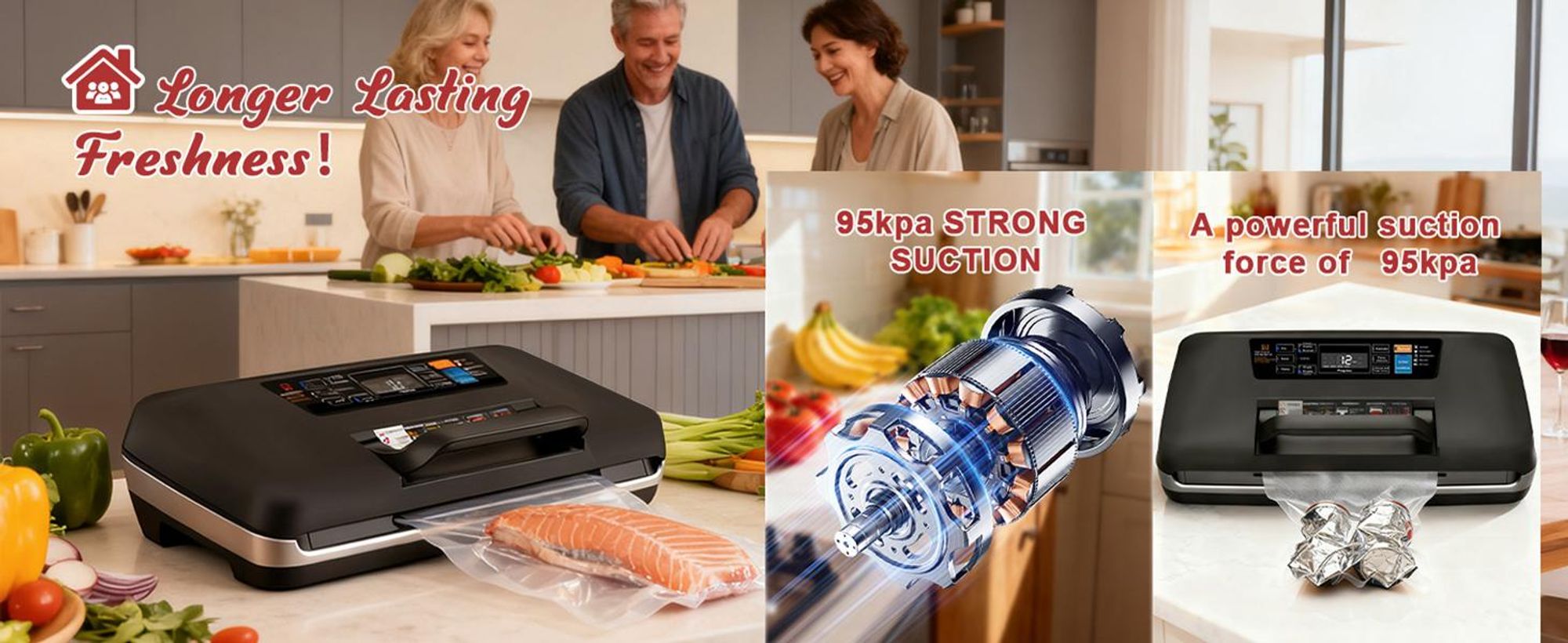 Vakuumiergerät 230W, 10-in-1 Vakuumierer, 30 cm Breite, 12 mm Doppelschweißnaht, 95kPa Saugkraft, für Trocken/Feucht/Flüssig, Langzeitbetrieb geeignet