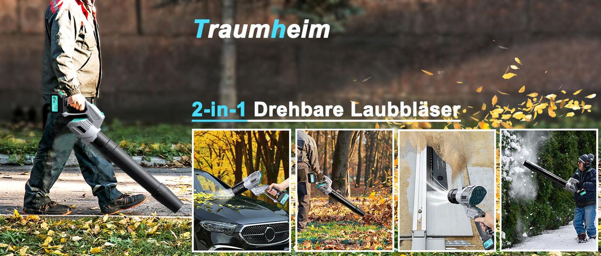 Akku Laubbläser, Gebläse, 5 Stufen Laubsauger, Bläser Sauger mit 2 x 4000mAh Akkus und Ladegerät für Blasen Sauge Voor Weggarage Veranda Patio